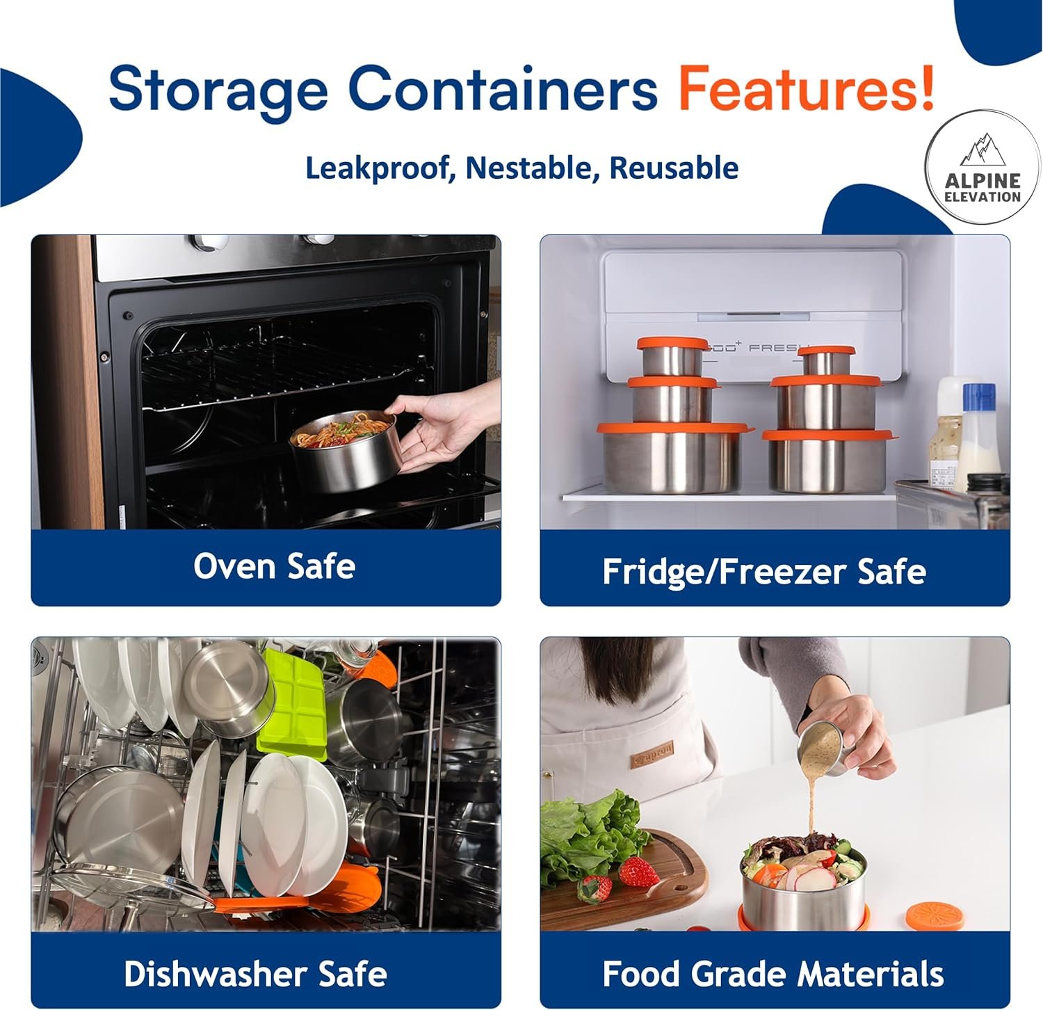 18 Piece Set | 6 Leakproof Stainless Steel Containers + 12 Silicone Lids | 304 Stainless Steel Lunch Container | Snack Box Container | Meal Prep Storage Container | Bento Box