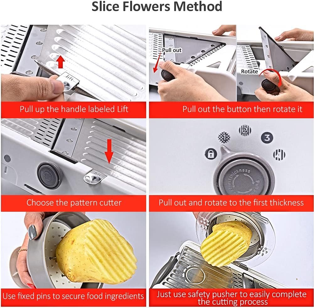18 Types Adjustable Mandoline Slicer, Foyomo Stainless Steel Manual Cutter Vegetable Grater Julienne Slicer Waffle Fruit Kitchen Potato Cutter White 18 Types Adjustable Mandoline Slicer, Foyomo Stainless Steel Manual Cutter Vegetable Grater Julienne Slicer Waffle Fruit Kitchen Potato Cutter White