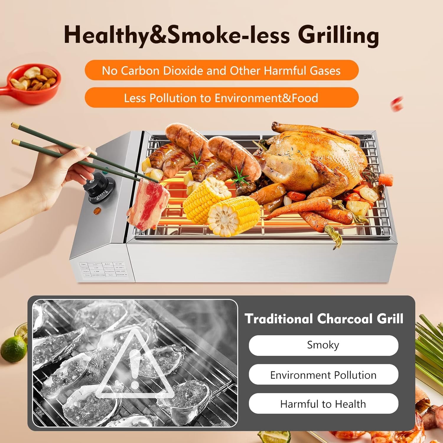 1800W Electric Grills Outdoor Cooking, 122-572°F Adjustable Temperature Barbecue Grill with Non-stick Grill Countertop 2 U-shaped Heating Tubes for Domestic or Commercial 1800W Electric Grills Outdoor Cooking, 122-572°F Adjustable Temperature Barbecue Grill with Non-stick Grill Countertop 2 U-shaped Heating Tubes for Domestic or Commercial