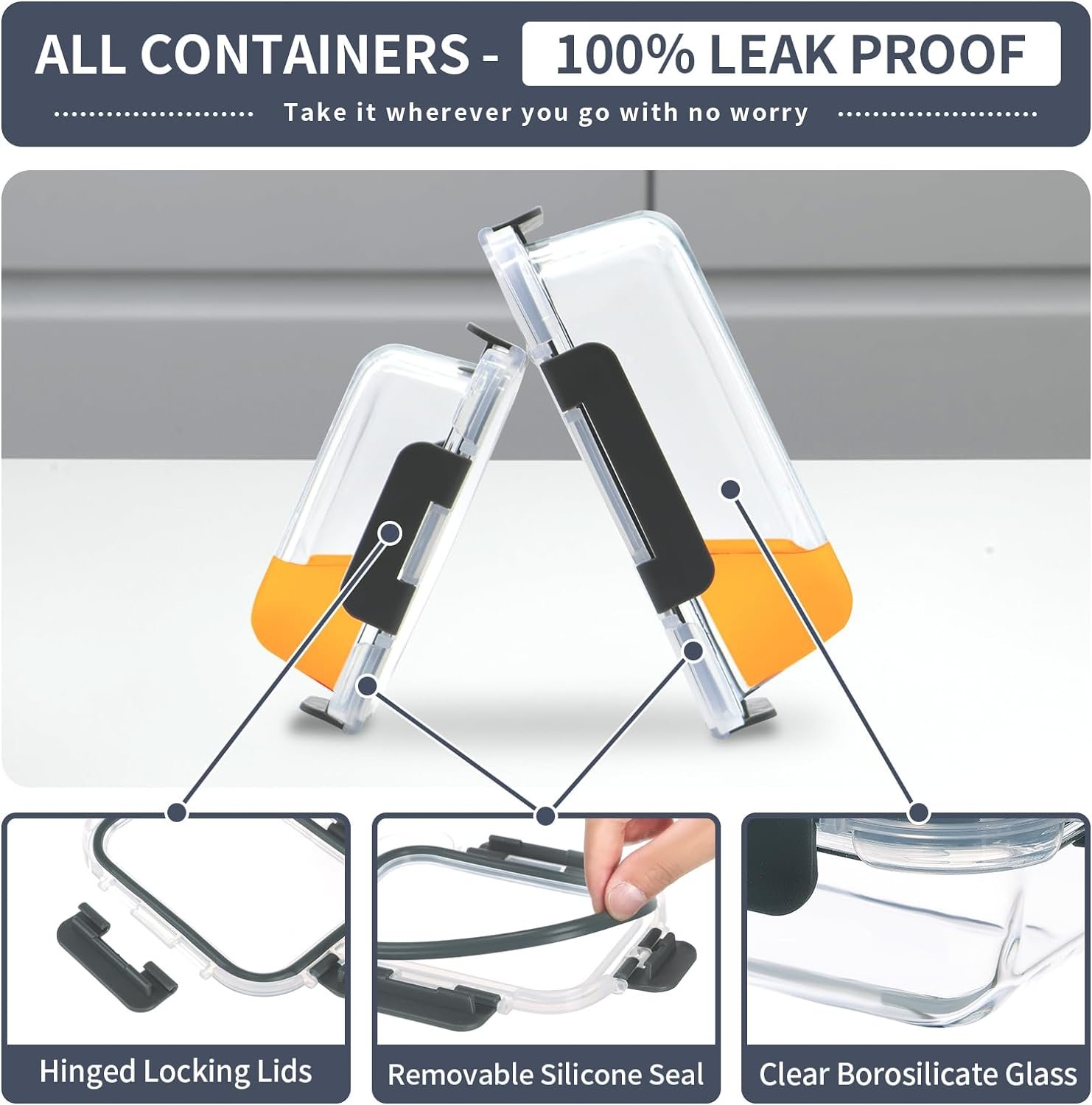 18pc Glass Food Storage Containers with Lids Airtight, 9 Pack Rectangular Glass Meal Prep Containers, Dishwasher, Microwave, Freezer Safe