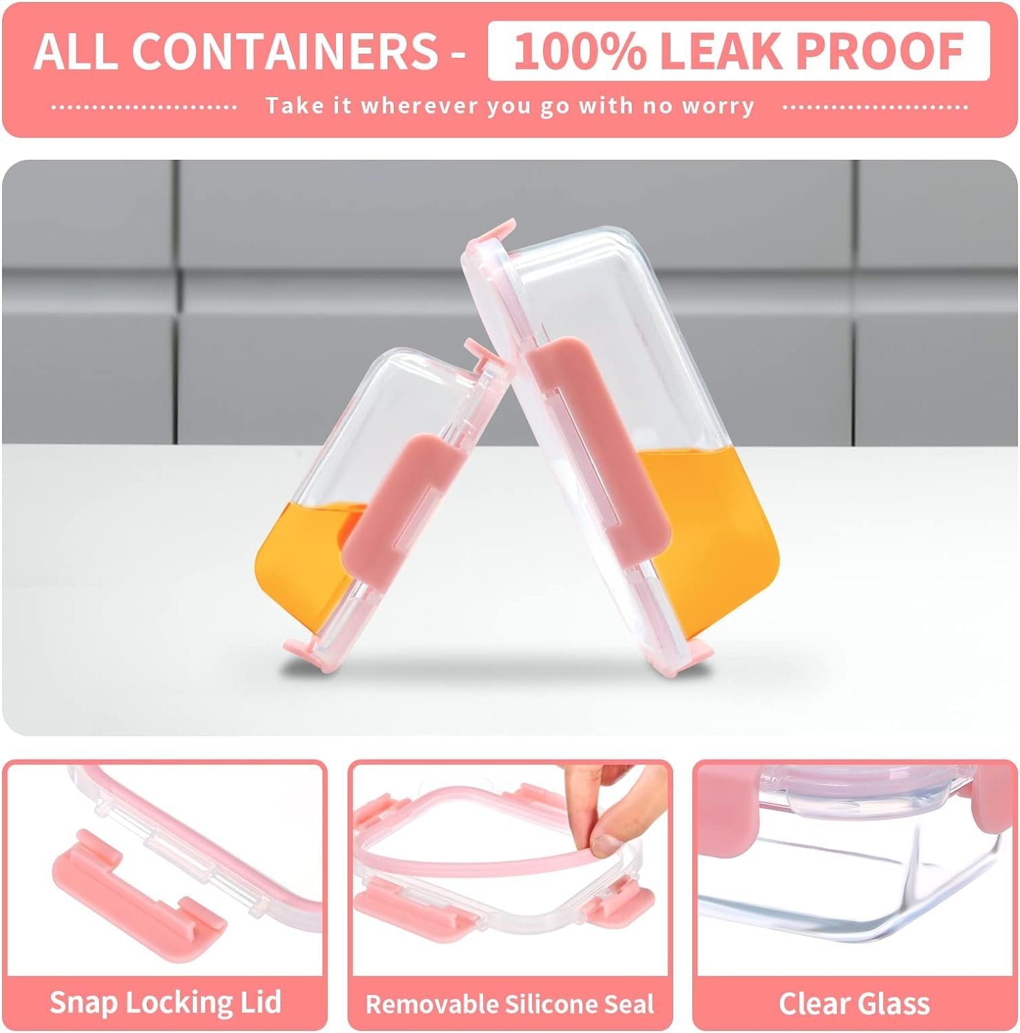 18pc Glass Food Storage Containers with Lids Airtight, 9 Pack Rectangular Glass Meal Prep Containers, Dishwasher, Microwave, Freezer Safe