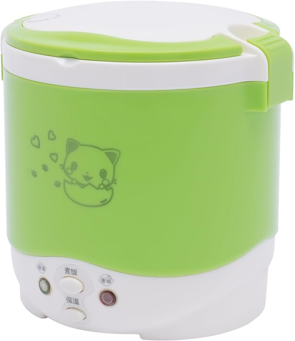 1L/ 0.26Gal Mini Rice Cooker Steamer, Camping Rice Cooker Pot Portable Electric Rice Cooker with Measuring Cup and Spoon, Car-mounted Small Rice Cooker for Travel Outdoor,Home,Office(White)
