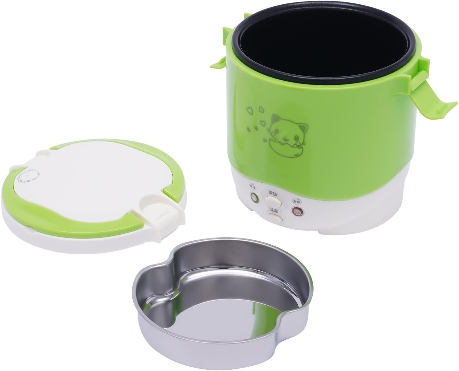 1L/ 0.26Gal Mini Rice Cooker Steamer, Camping Rice Cooker Pot Portable Electric Rice Cooker with Measuring Cup and Spoon, Car-mounted Small Rice Cooker for Travel Outdoor,Home,Office(White)