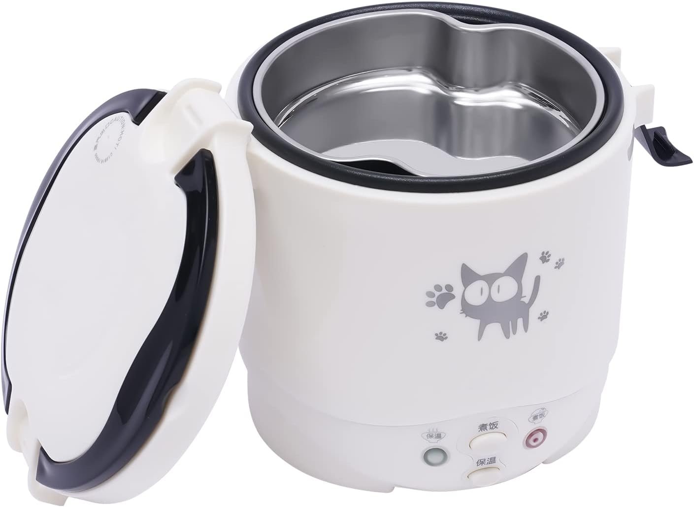 1L/ 0.26Gal Mini Rice Cooker Steamer, Camping Rice Cooker Pot Portable Electric Rice Cooker with Measuring Cup and Spoon, Car-mounted Small Rice Cooker for Travel Outdoor,Home,Office(White)