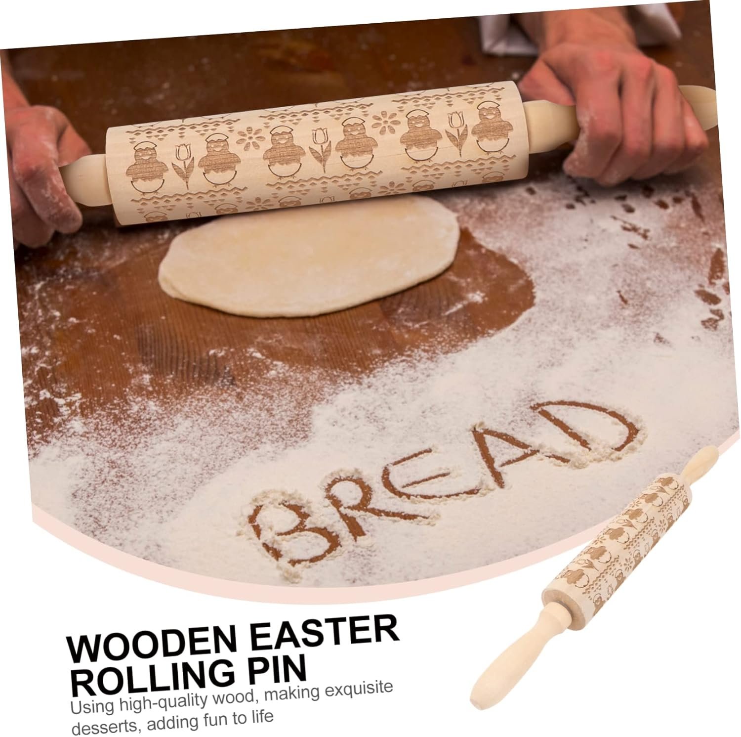 1pc Easter Rolling Pin Pastry Baking Roller Decorative Rolling Pins Kitchen Supplies Kitchen Rolling Pin Fondant Roller Baking Rolling Pin Wooden Roller 3d Household