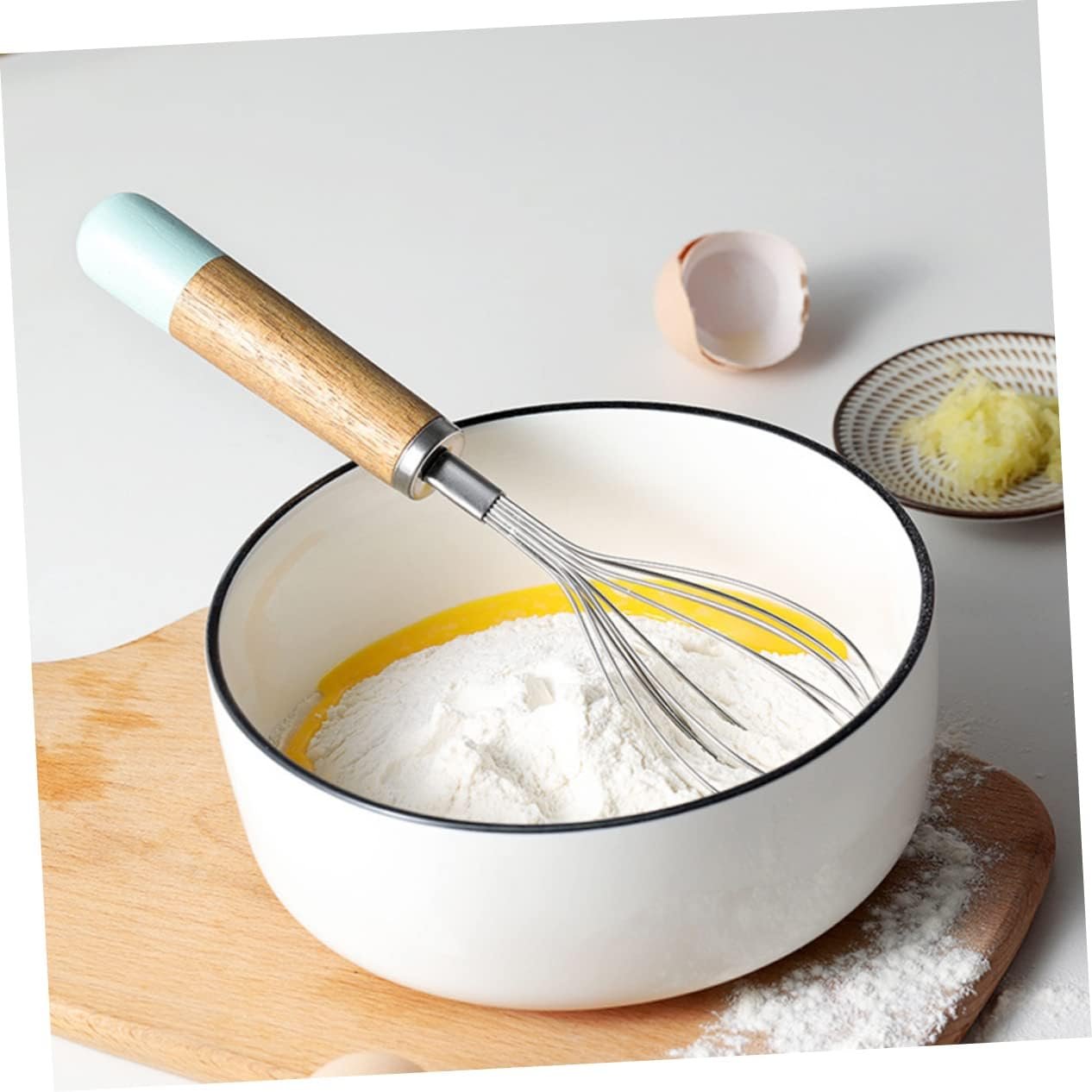 1pc Hand Crank Whisk Kitchen Whisk Stainless Steel Metal Egg Whisk Beater Hand Push Whisk Egg Beaters Hand Small Number Balloons Appliance Manual Beat Eggs Whip Wooden