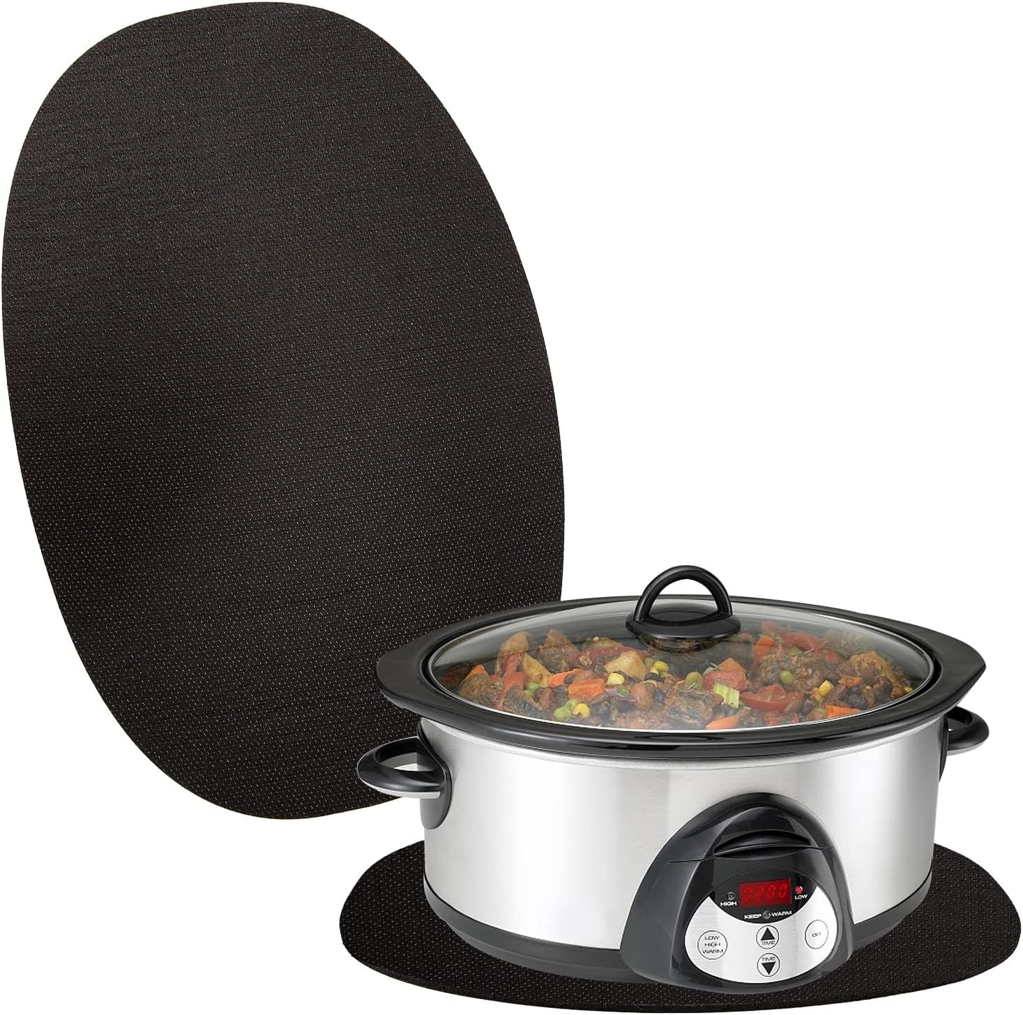 1pc Oval Heat Resistant Pad for 6-8 Quart Slow Cooker Appliance,Silicon Countertop Protector Mat Protector Slider Mat Compatible with Crock-Pot 6 7 8 Quart Black