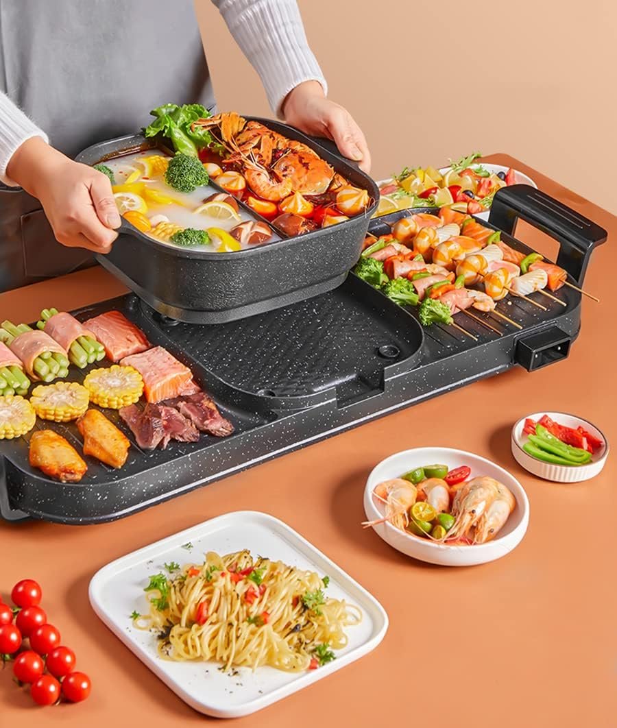 2 in 1 Electric BBQ Grill Hot Pot, Hot Pot with Grill, Non-Stick Barbecue Grill Indoor, Separate Dual Temperature Control,30x10 inch 2 in 1 Electric BBQ Grill Hot Pot, Hot Pot with Grill, Non-Stick Barbecue Grill Indoor, Separate Dual Temperature Control,30x10 inch