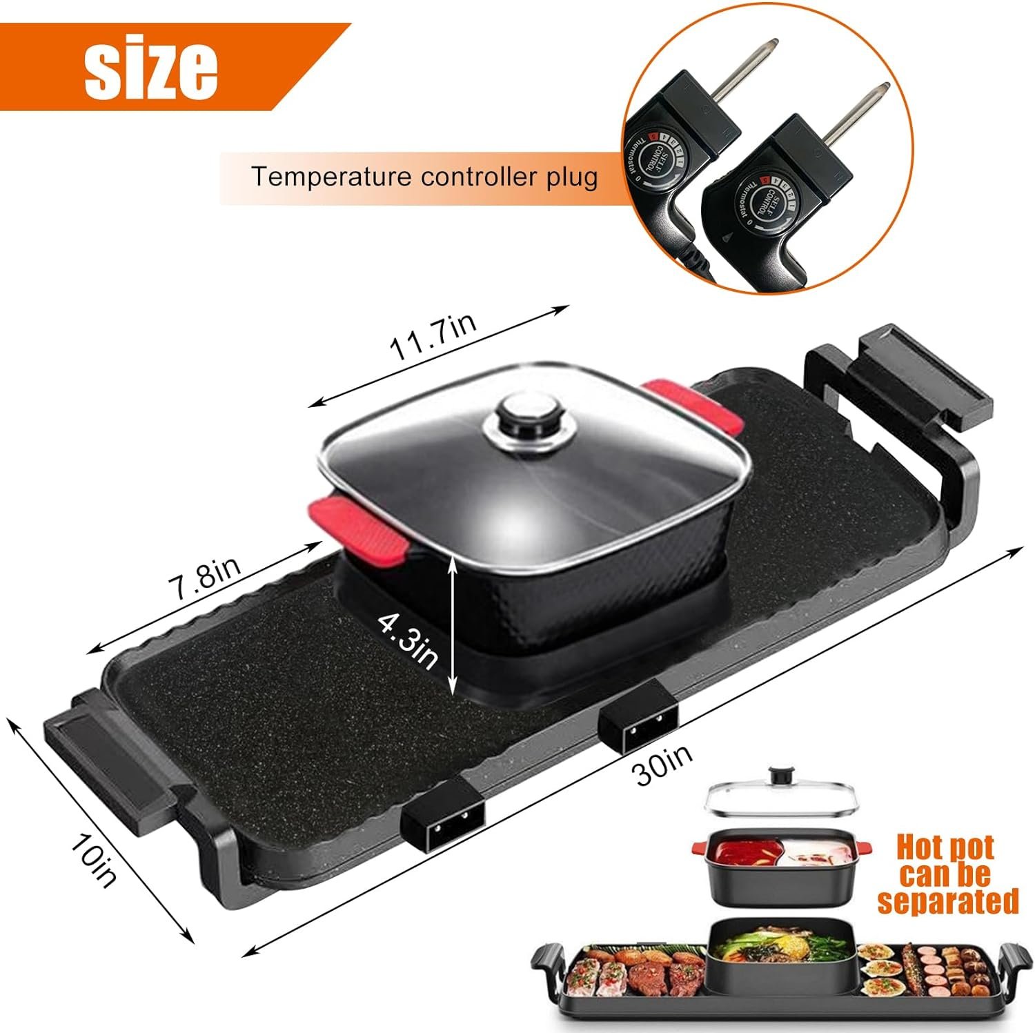 2 in 1 Electric BBQ Grill Hot Pot, Hot Pot with Grill, Non-Stick Barbecue Grill Indoor, Separate Dual Temperature Control,30x10 inch 2 in 1 Electric BBQ Grill Hot Pot, Hot Pot with Grill, Non-Stick Barbecue Grill Indoor, Separate Dual Temperature Control,30x10 inch