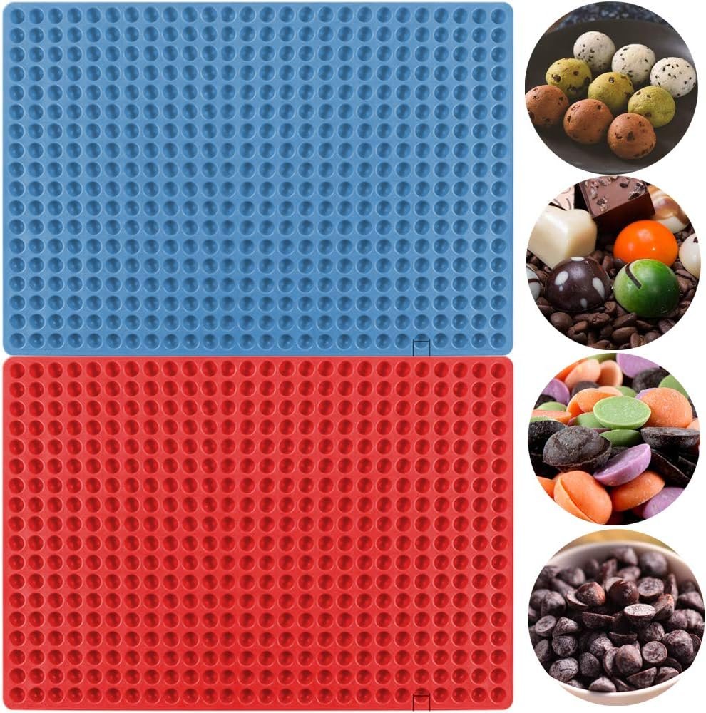 2 Pack 468 Cavity Mini Round Silicone Mold Dog Treats Pan for Cookies, ZONPEN Pet Treats Baking Mold Small Dot Cake Decoration Silicone Baking Mat Cooking Sheets with Red and Blue …