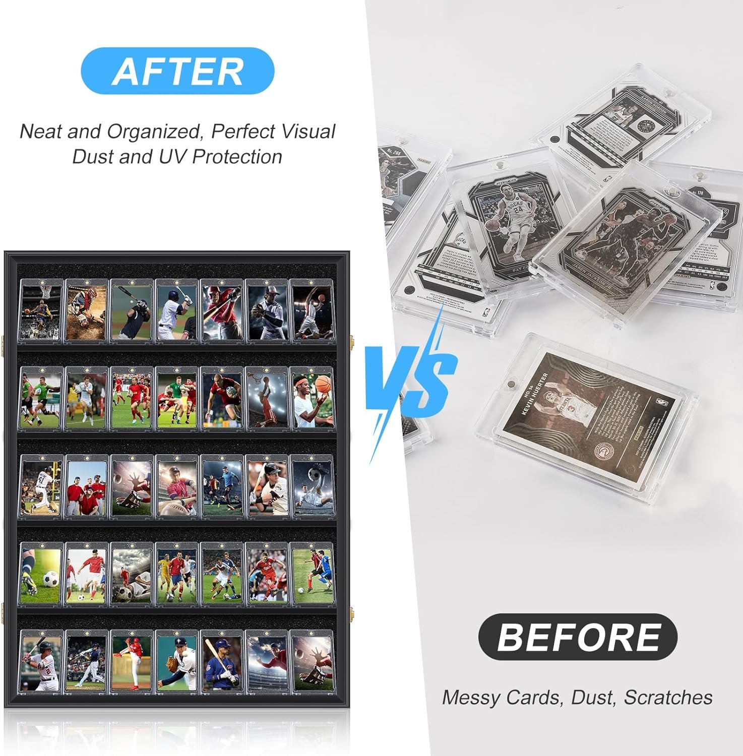 2 Pack Baseball Card Display Case, 36 Graded Large Black Sports Card Display Case,Sturdy Lockable Acrylic Display Case with 98% UV Protection Clear View for Baseball Basketball Hockey Trading Cards…