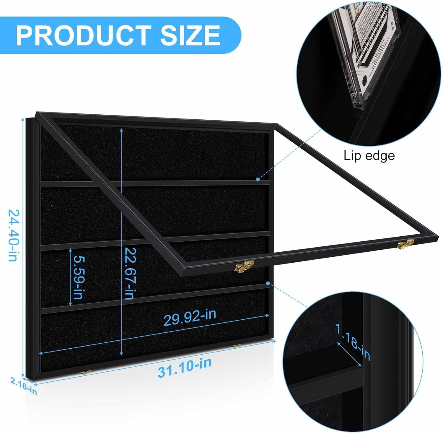 2 Pack Baseball Card Display Case, 36 Graded Large Black Sports Card Display Case,Sturdy Lockable Acrylic Display Case with 98% UV Protection Clear View for Baseball Basketball Hockey Trading Cards…