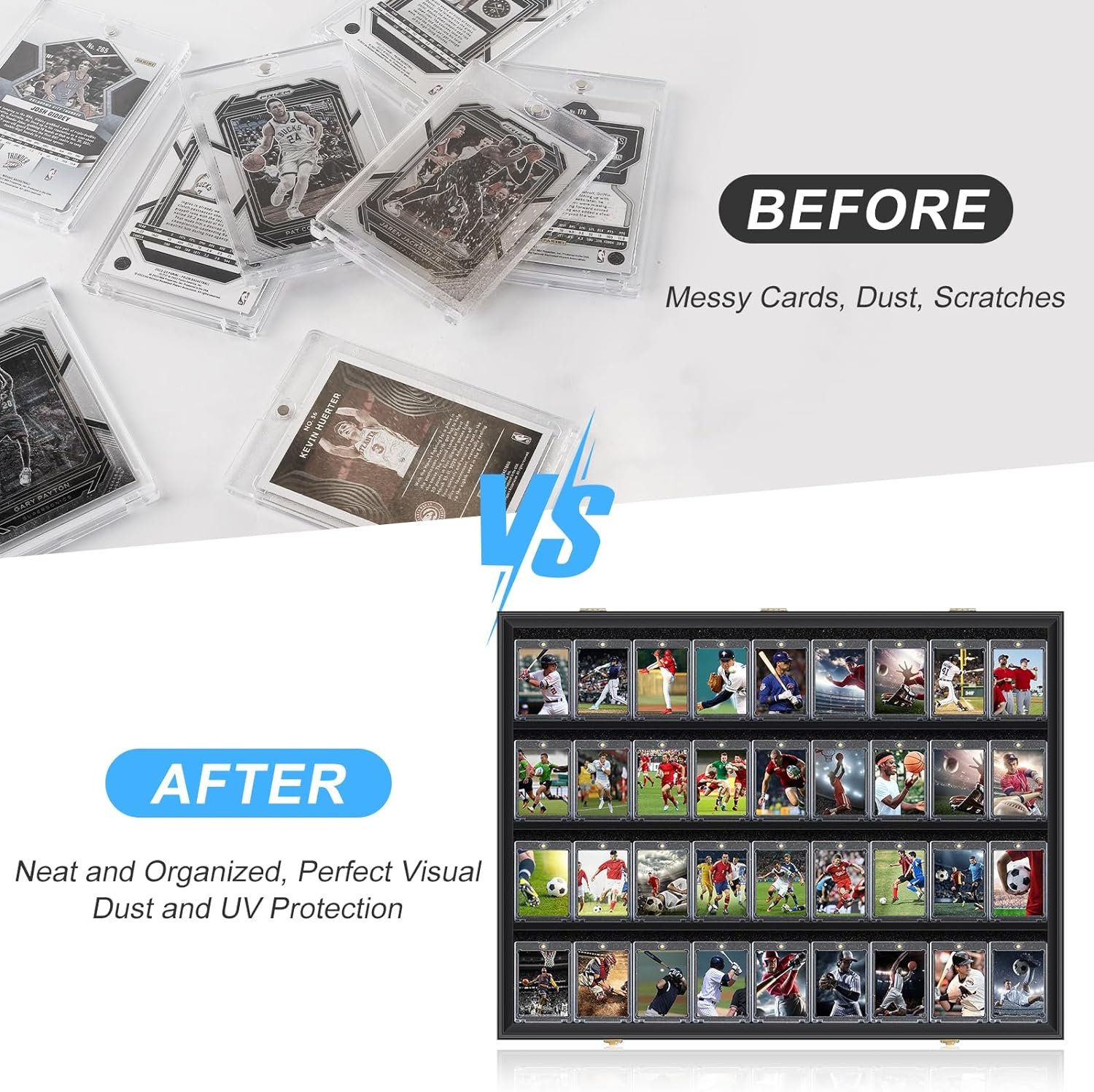 2 Pack Baseball Card Display Case, 36 Graded Large Black Sports Card Display Case,Sturdy Lockable Acrylic Display Case with 98% UV Protection Clear View for Baseball Basketball Hockey Trading Cards…