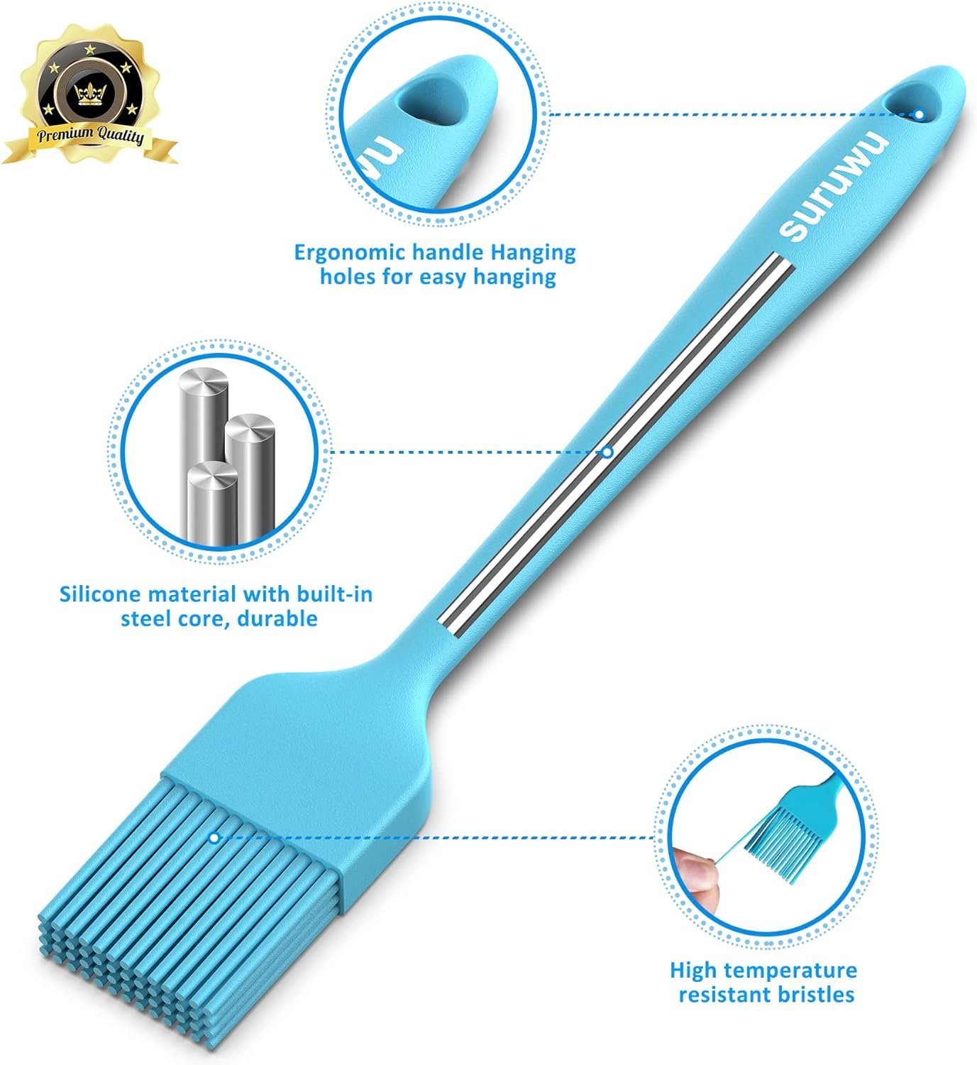 2 Pack Pastry Brush,Suruwu Silicone Basting Brushes Oil Sauce Marinades Butter Spreader with Steel Core, Temperature Resistant for Cake BBQ Grill Baking Kitchen Cooking, Dishwasher Safe