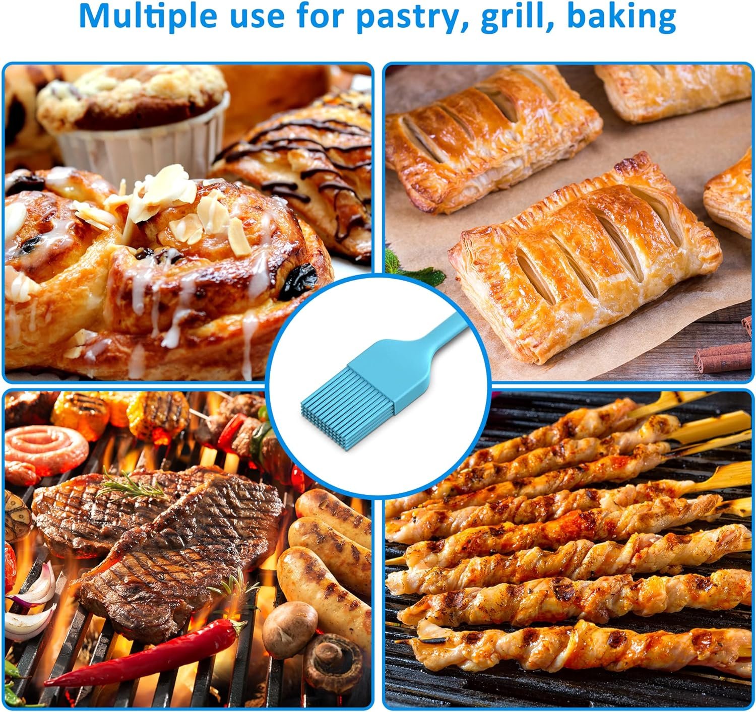 2 Pack Pastry Brush,Suruwu Silicone Basting Brushes Oil Sauce Marinades Butter Spreader with Steel Core, Temperature Resistant for Cake BBQ Grill Baking Kitchen Cooking, Dishwasher Safe