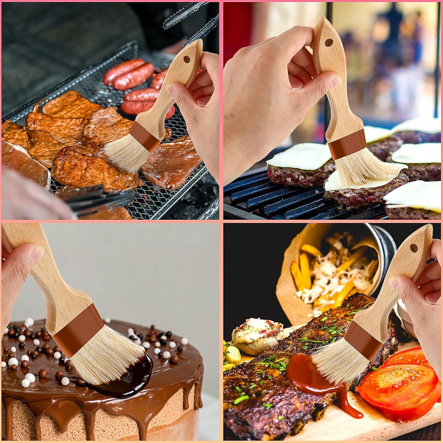 2 Pcs Pastry Brush Wooden Handle Basting Brushes for Cooking BBQ Brushes Dust Cleaning Brush Food Brush Accessories for Kitchen Baking Cooking