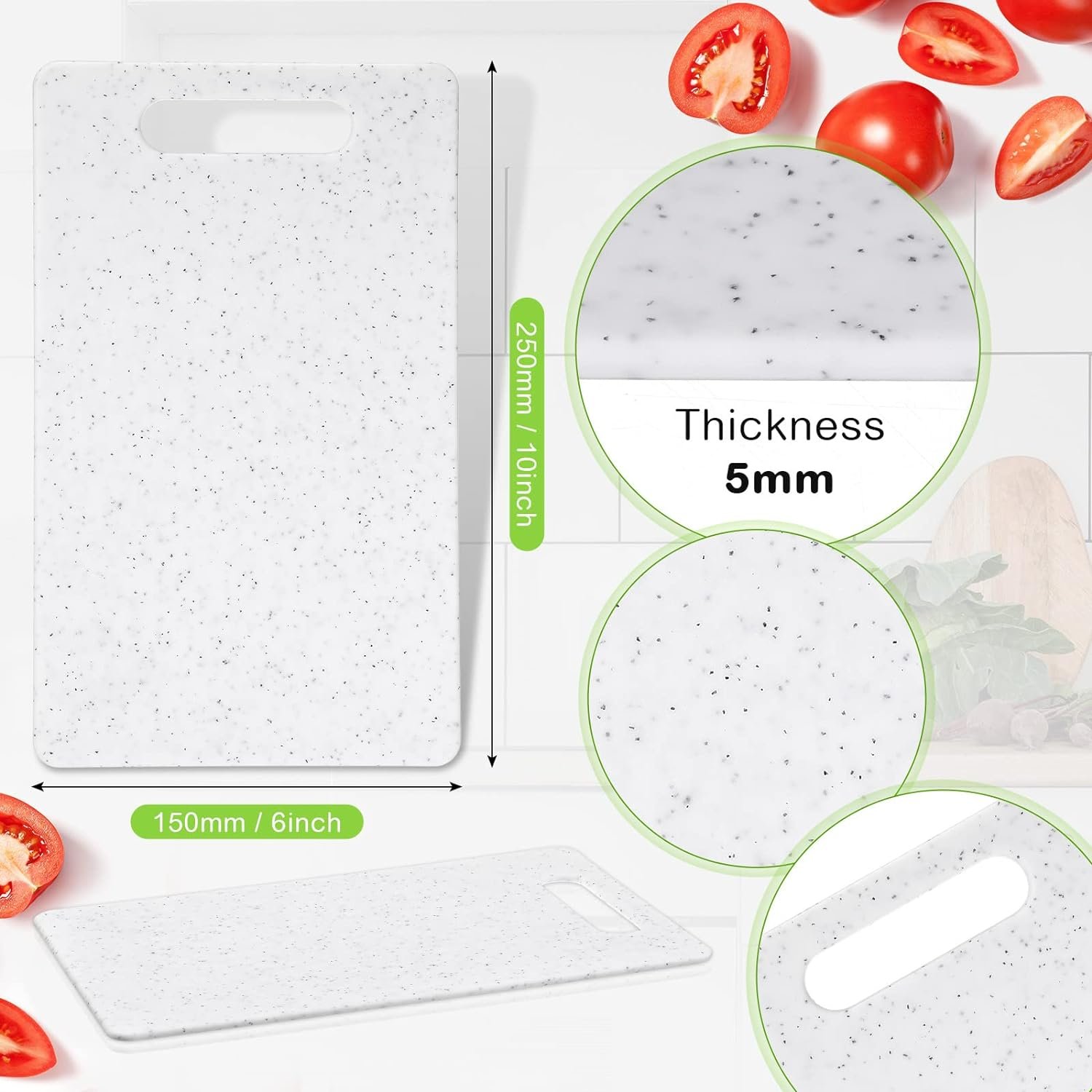 2 Pcs Small Cutting Board for Kitchen Mini Plastic Cutting Board Set Bar Dishwasher Safe Granite Color Cutting Board for Camping Food Fruits Prep Vegetables Easy Grip (White, 6 x 10)