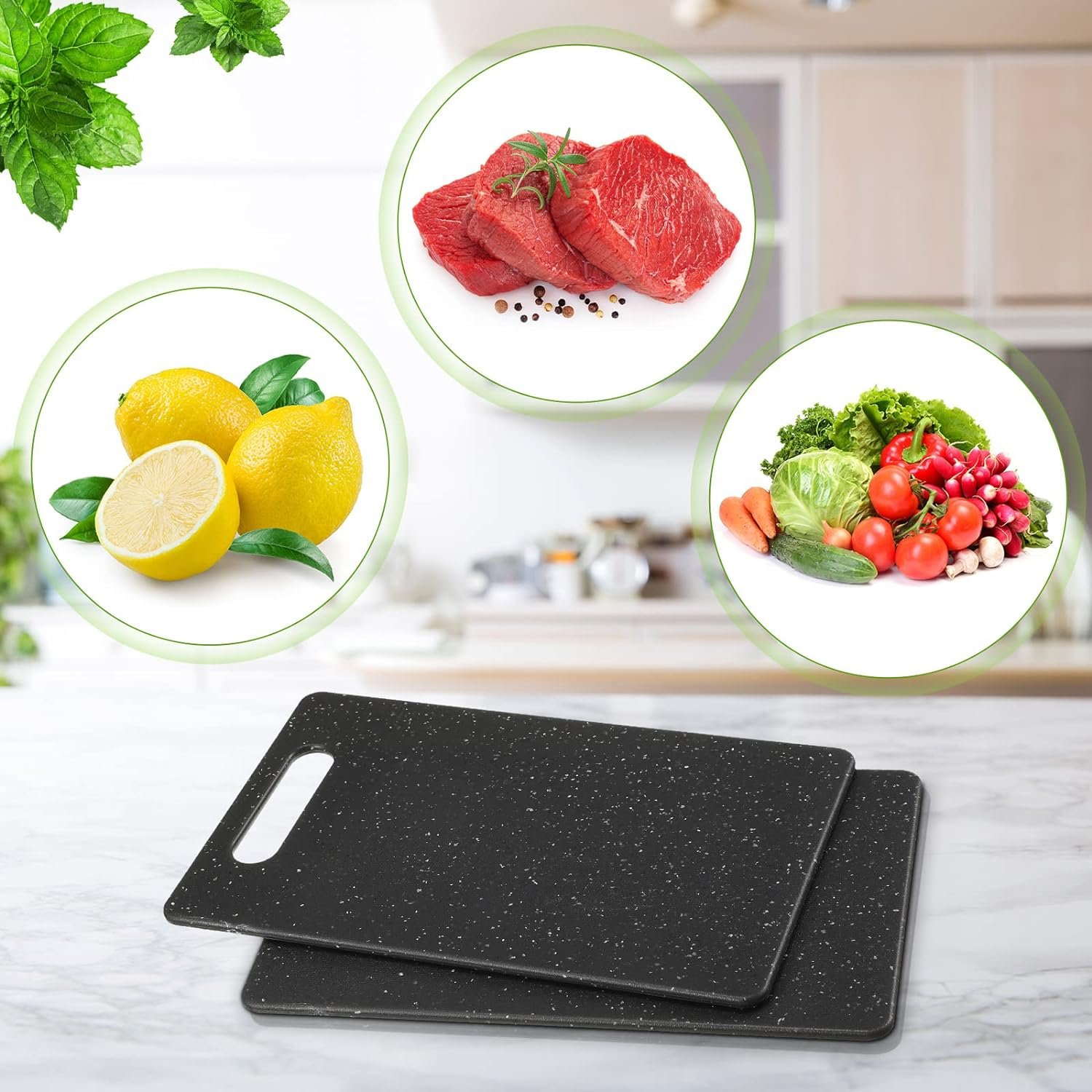 2 Pcs Small Cutting Board for Kitchen Mini Plastic Cutting Board Set Bar Dishwasher Safe Granite Color Cutting Board for Camping Food Fruits Prep Vegetables Easy Grip (White, 6 x 10)