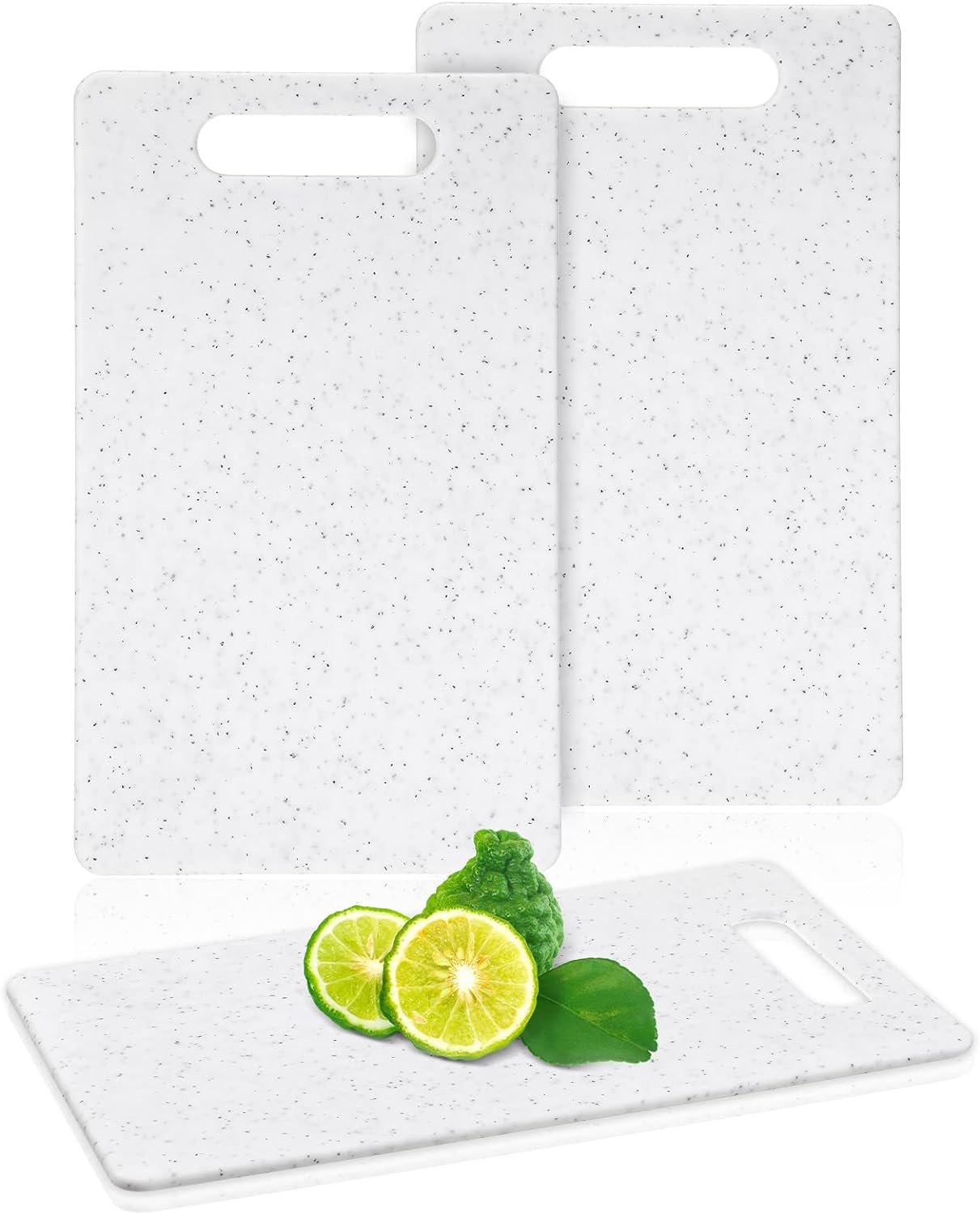 2 Pcs Small Cutting Board for Kitchen Mini Plastic Cutting Board Set Bar Dishwasher Safe Granite Color Cutting Board for Camping Food Fruits Prep Vegetables Easy Grip (White, 6 x 10)