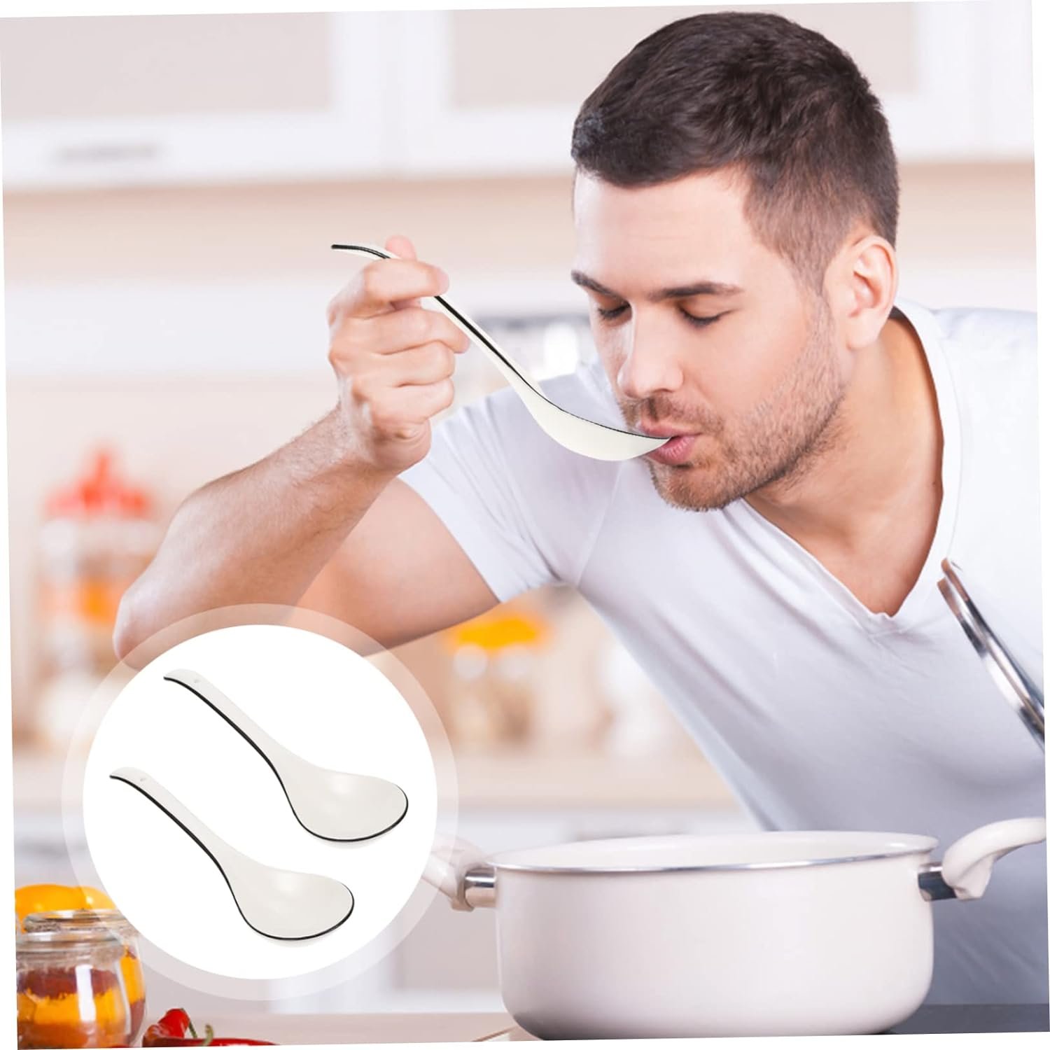2 Pcs Spoon Mixed Olives Serving Utensils Flatware Kitchen Gadget Portable Tableware Rice Scoops Kitchen Accessories White Concentrate Ladle Ceramics 2 Pcs Spoon Mixed Olives Serving Utensils Flatware Kitchen Gadget Portable Tableware Rice Scoops Kitchen Accessories White Concentrate Ladle Ceramics