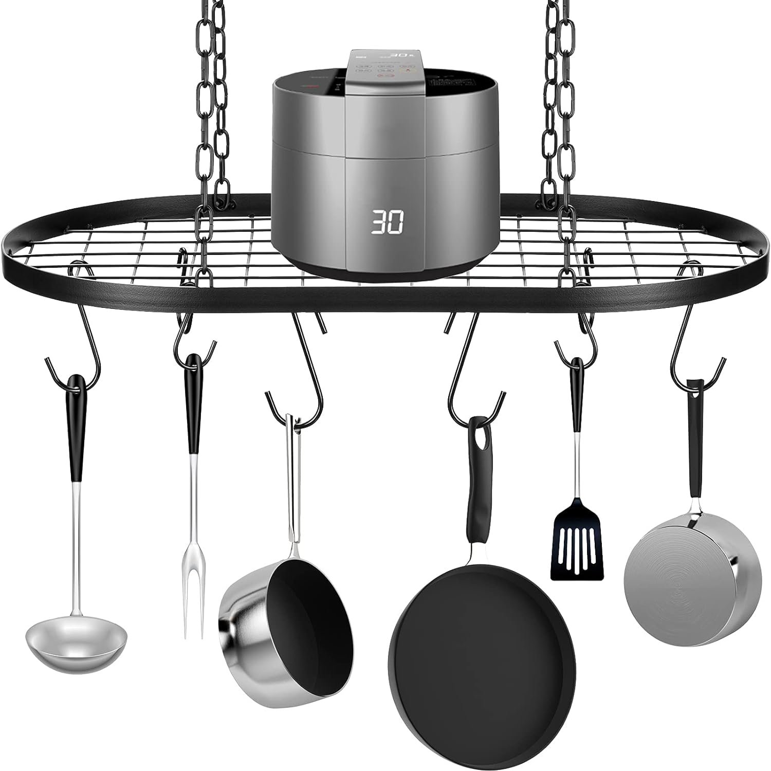 20 Inch Pots and Pans Organizer Hanging Pot Rack Pot and Pan Organizer with 20 S Hooks for Home, Restaurant, Kitchen Cookware, Utensils, Books, Household (Black)