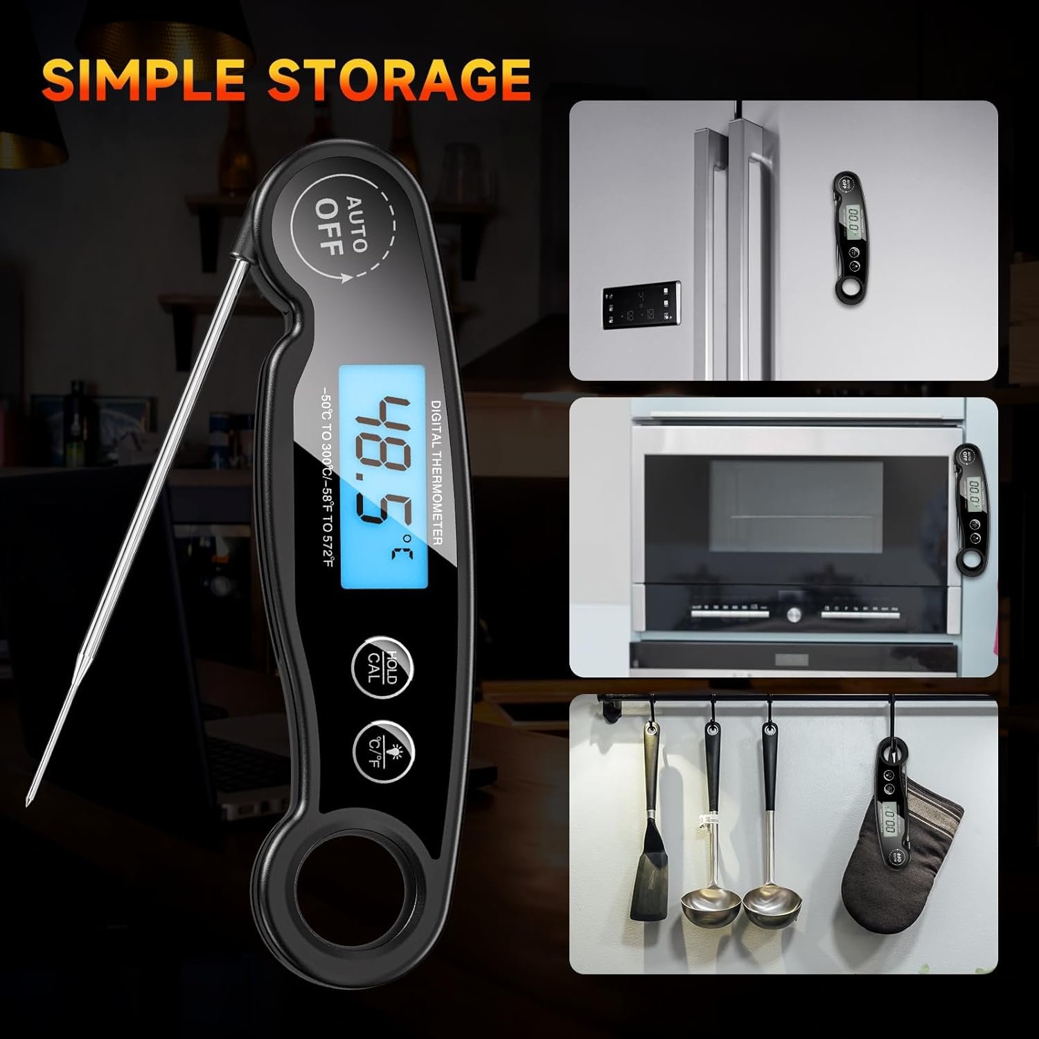 2024 Meat Thermometer for Kitchen, Instant Read Digital LCD Thermometer with Backlight, Meat Thermometer for Candy, BBQ Grill, Meat, Seafood, Liquids, Calibration for Kitchen Gadgets