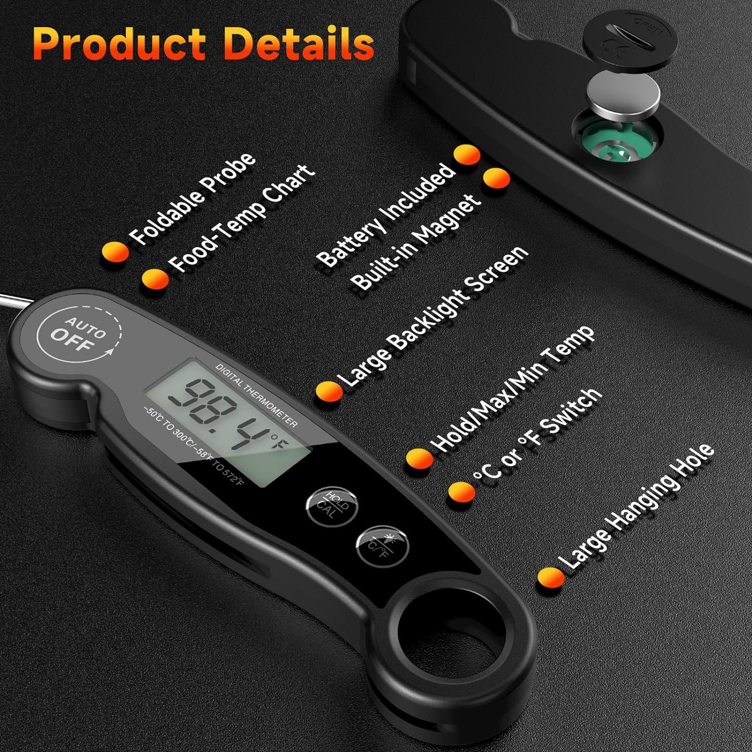 2024 Meat Thermometer for Kitchen, Instant Read Digital LCD Thermometer with Backlight, Meat Thermometer for Candy, BBQ Grill, Meat, Seafood, Liquids, Calibration for Kitchen Gadgets