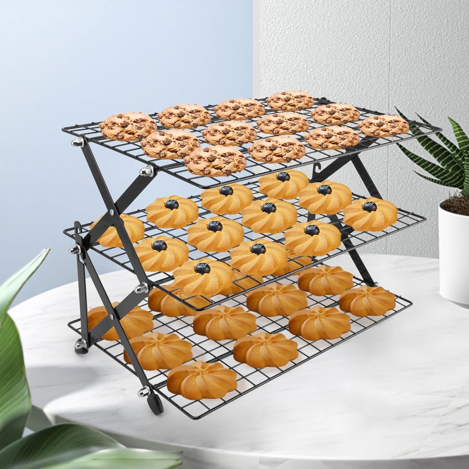 2/3-Tier collapsible cooling rack for baking,Folding Cooling Grid,Adjustable Stackable Roasting Cooking Drying Wire Cooling Rack for Cookies Baking