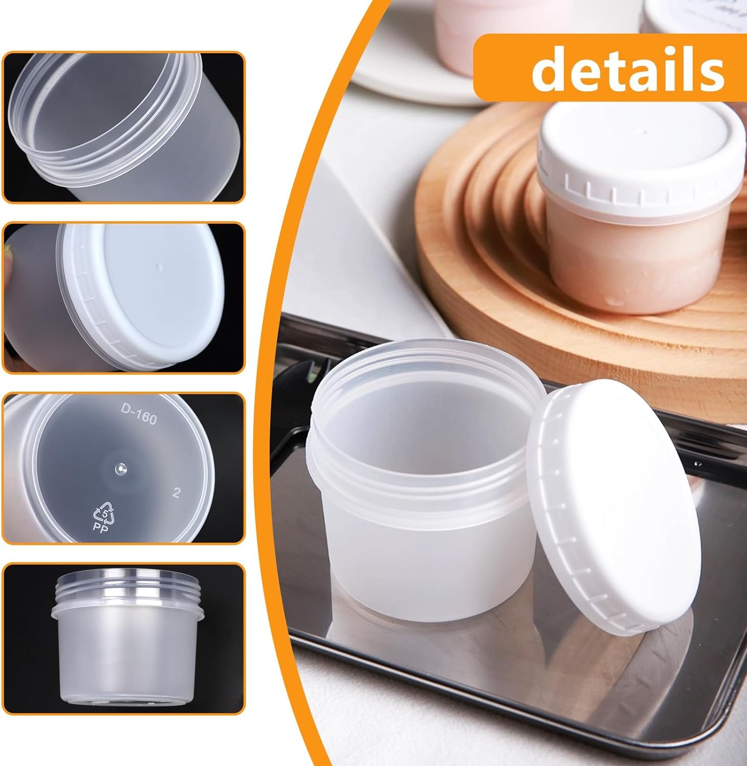 24 Pack 5 oz(160 ml) Food Storage Jars with Screw Lids, Reusable Small Refrigerated Jars, Small Plastic Freezer Storage Food Containers for Cake Jam Ice Cream