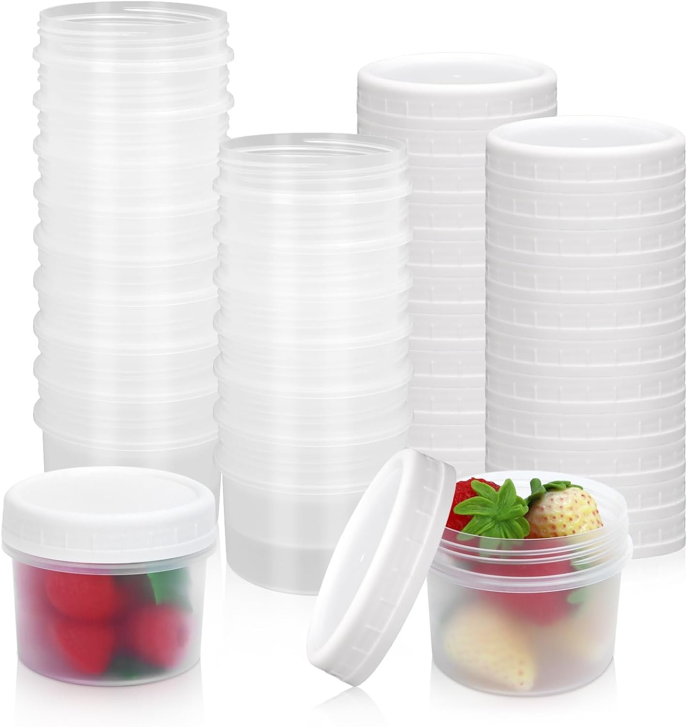 24 Pack 5 oz(160 ml) Food Storage Jars with Screw Lids, Reusable Small Refrigerated Jars, Small Plastic Freezer Storage Food Containers for Cake Jam Ice Cream