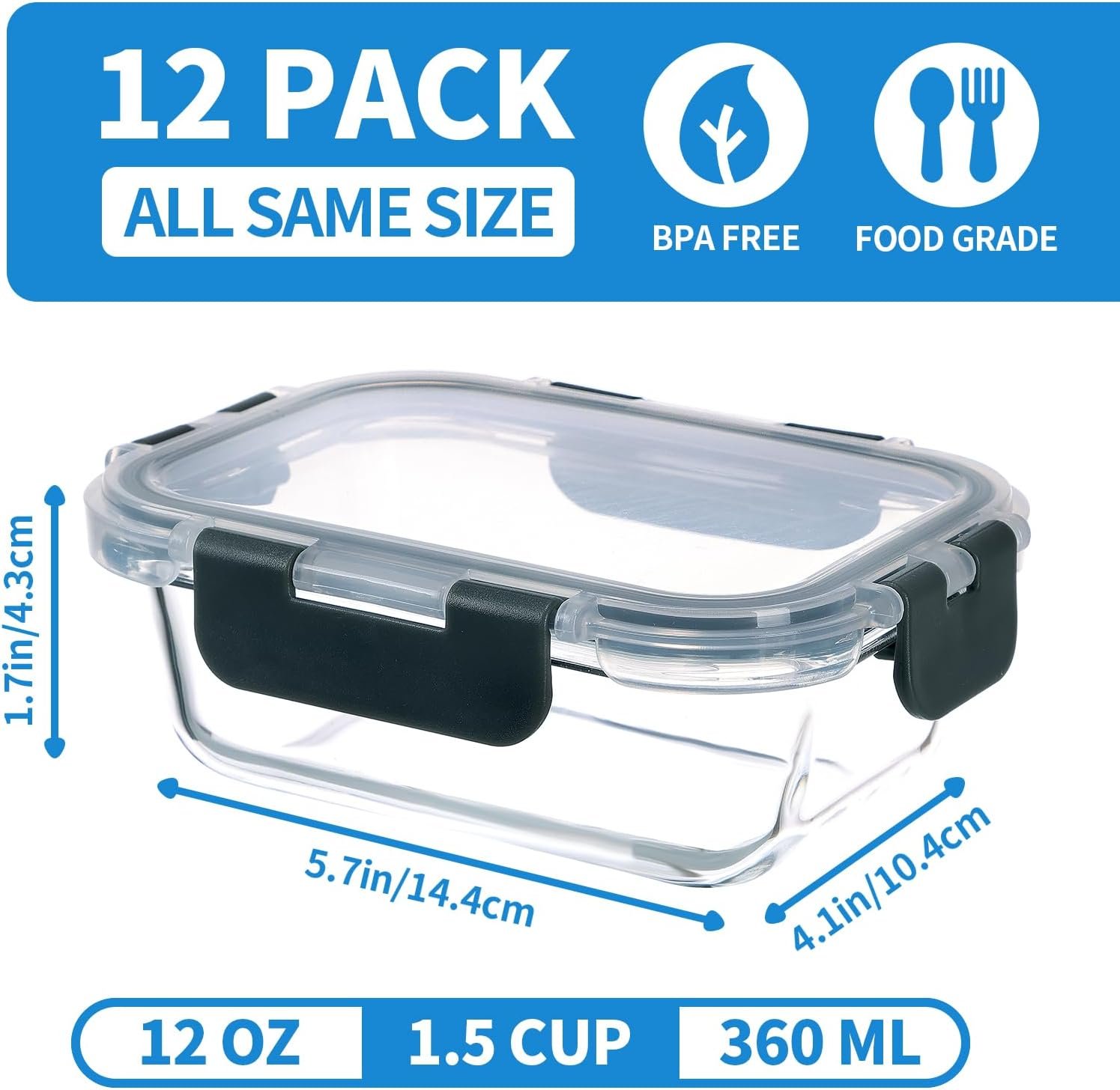 24-Piece Small Glass Food Storage Containers with Lids Airtight, 1.5 Cup Meal Prep Containers Set, Microwave and Dishwasher Safe, Leak-Proof, BPA-Free, Clear/Grey 24-Piece Small Glass Food Storage Containers with Lids Airtight, 1.5 Cup Meal Prep Containers Set, Microwave and Dishwasher Safe, Leak-Proof, BPA-Free, Clear/Grey