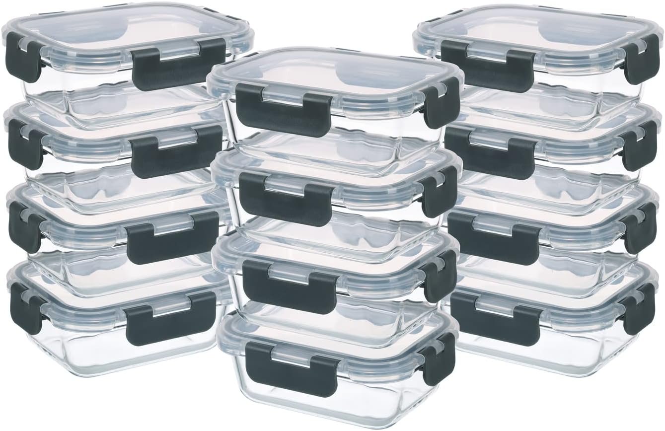24-Piece Small Glass Food Storage Containers with Lids Airtight, 1.5 Cup Meal Prep Containers Set, Microwave and Dishwasher Safe, Leak-Proof, BPA-Free, Clear/Grey 24-Piece Small Glass Food Storage Containers with Lids Airtight, 1.5 Cup Meal Prep Containers Set, Microwave and Dishwasher Safe, Leak-Proof, BPA-Free, Clear/Grey