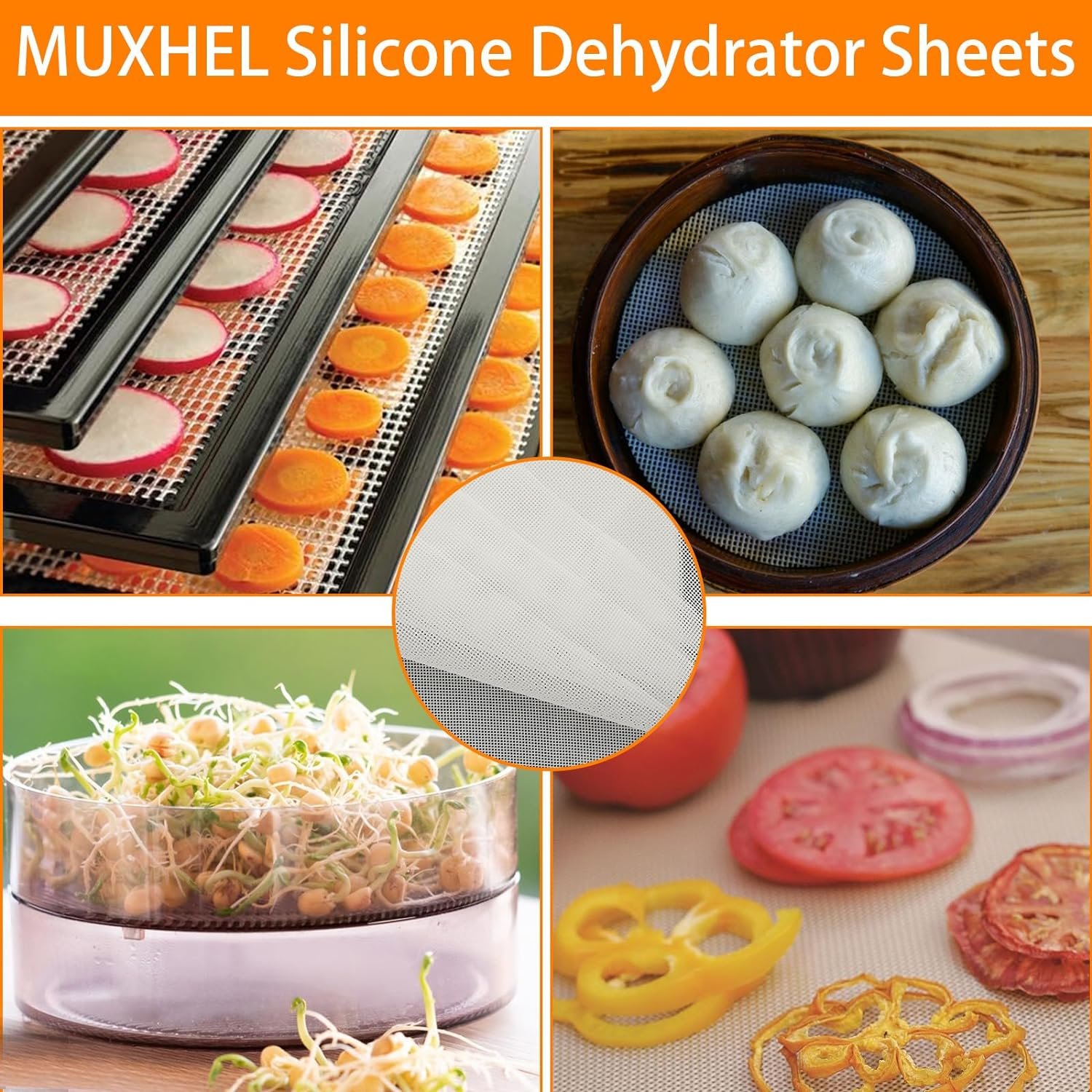 25 Pcs Silicone Dehydrator Sheets, 13.8 x 13.8 White Dehydrator Mats, Non-Stick Food Dehydrator Mesh Sheets for Fruit, Vegetables Dryer