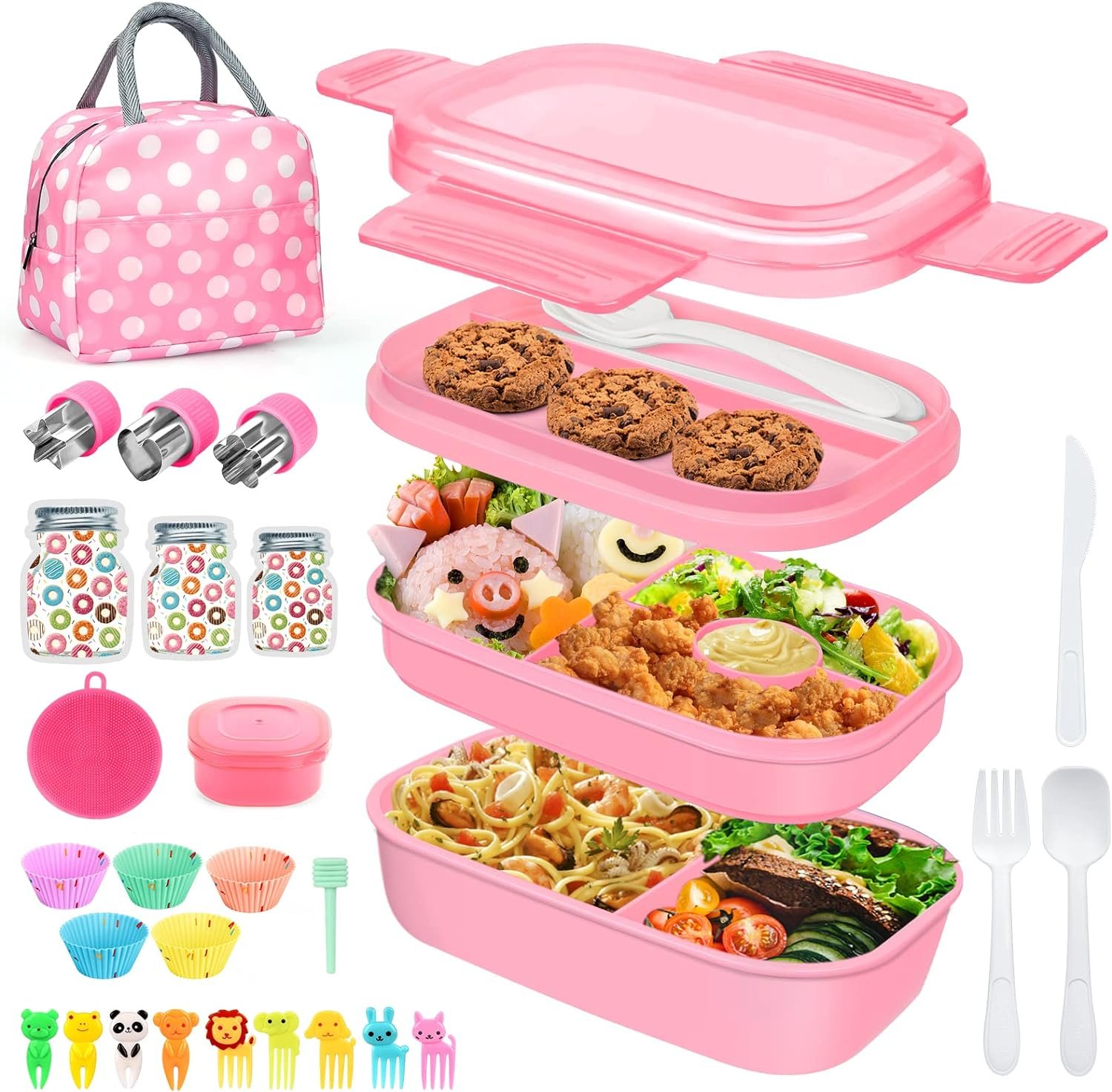29-packs-bento-box-kids-adult-lunch-box-1900ml-3-layer-stackable-lunch-box-with-lunch-bag-multiple-compartments-bento-bo - Cooking Appliance World