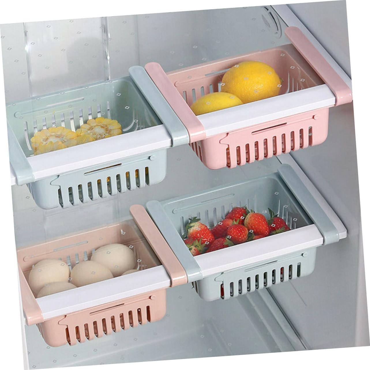 2pcs Box Retractable Storage Bin Fridge Drawer Organizer Fridge Out Bins Fridge Storage Drawers Freezer Storage Bins Refrigerator Non-perforating Kitchen Rack Cut off Kitchen Shelf