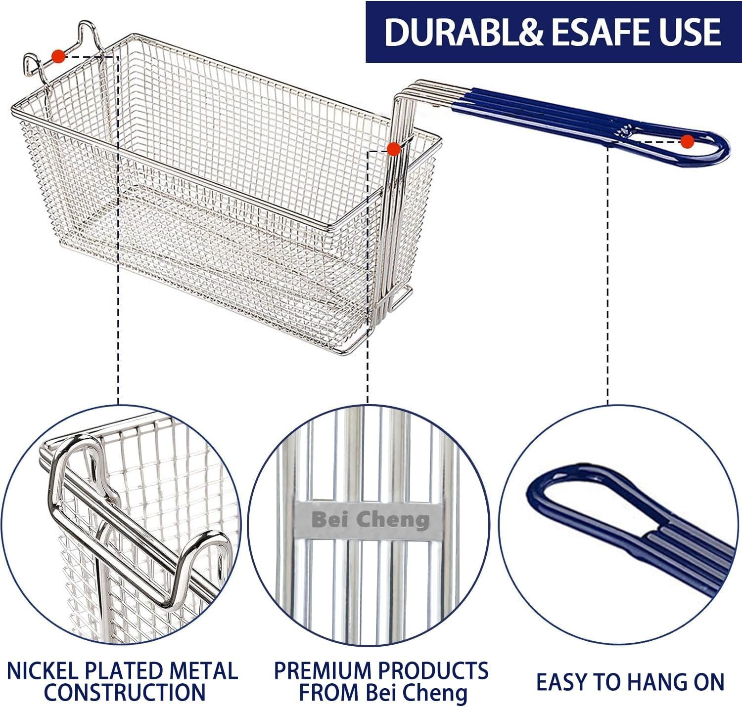 2PCS Deep Fryer Basket With Non-Slip Handle Heavy Duty Nickel Plated Iron Construction 13 1/4 x 6 1/2 x 6 Commercial Use