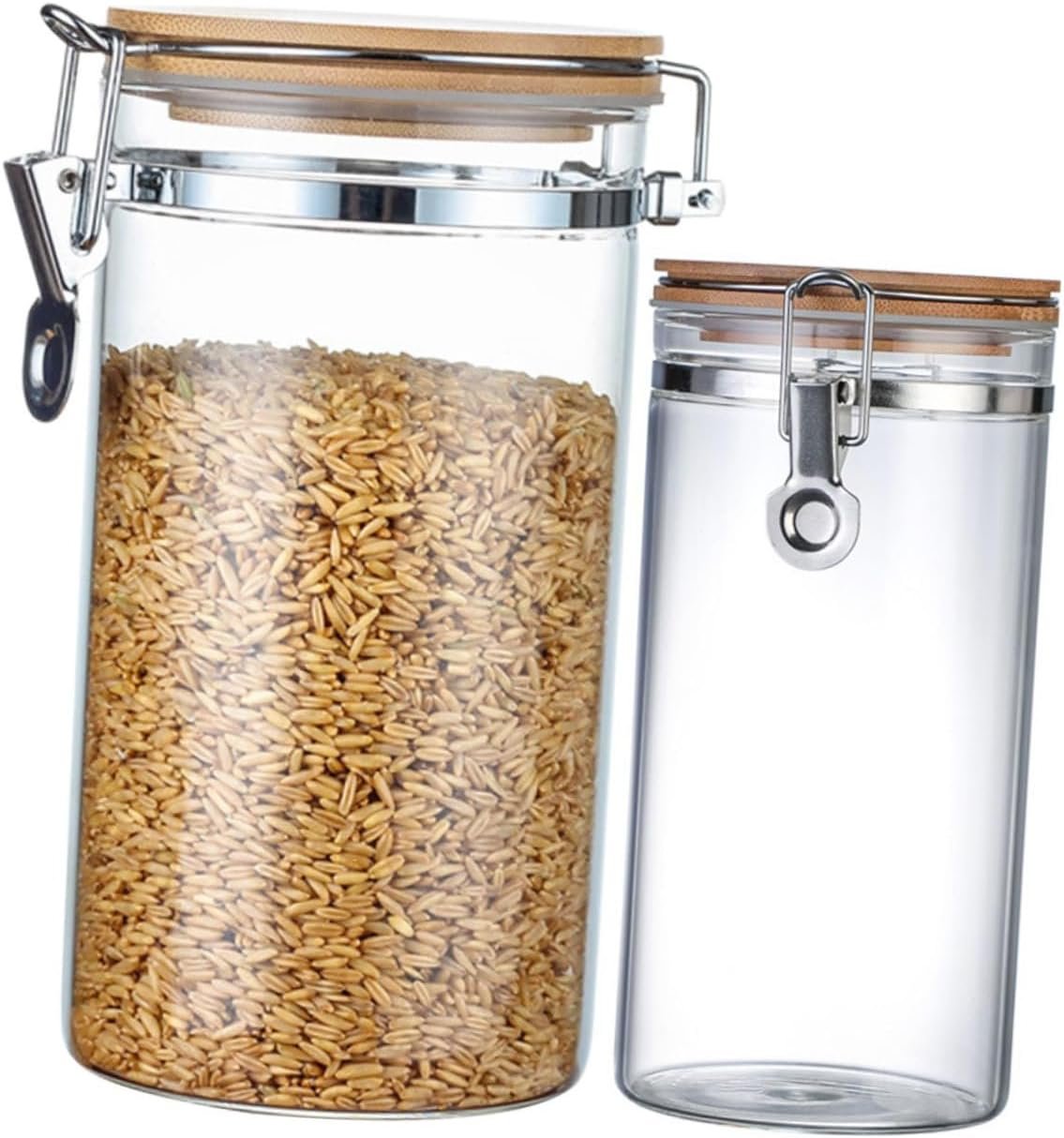 2pcs Glass Storage Jar Terrarium Glass Jars with Airtight Lids Food Storage Containers with Lids Storage Containers for Pantry Rice Container Flour Wood Jar
