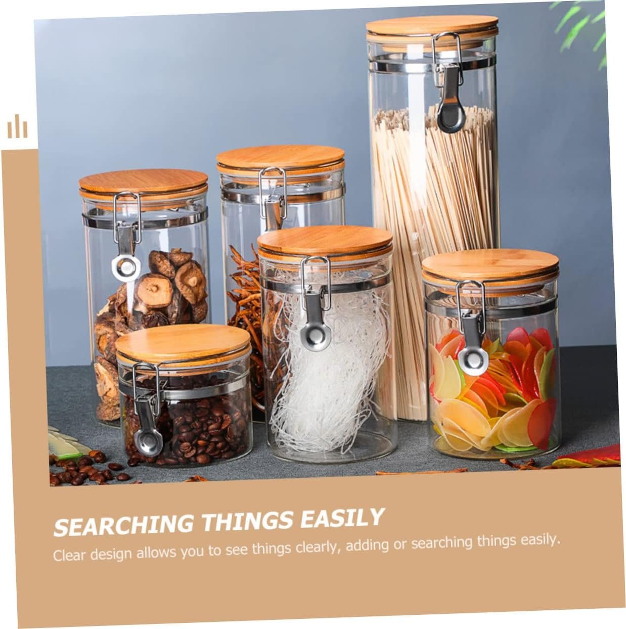 2pcs Glass Storage Jar Terrarium Glass Jars with Airtight Lids Food Storage Containers with Lids Storage Containers for Pantry Rice Container Flour Wood Jar