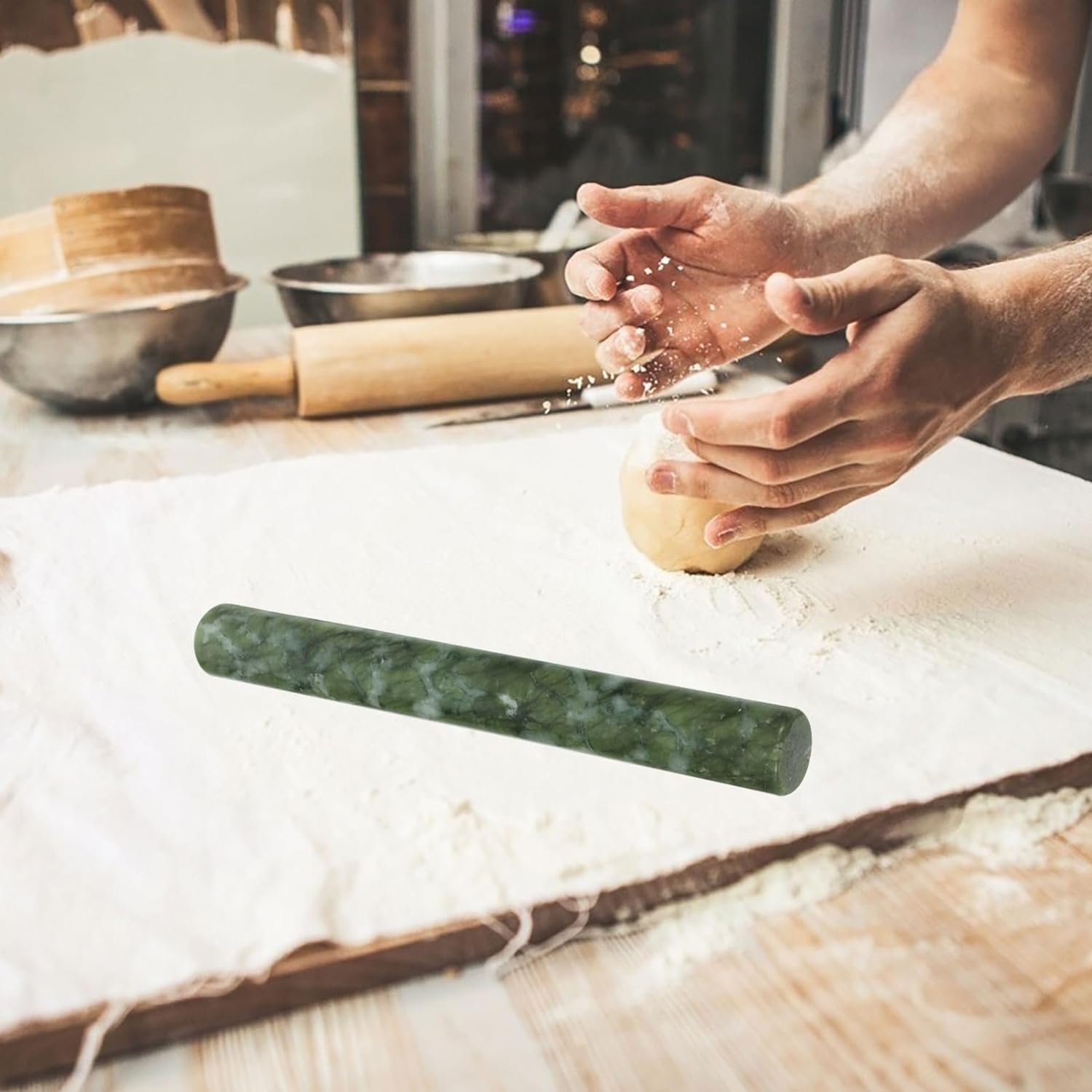 2pcs Rolling Pin Marble Dough Roller Bread Roller Pizza Dough Roller Dough Flattener Dumpling Roller Pastry Roller Baker Roller Dumpling Skin Jade Flattening Machine