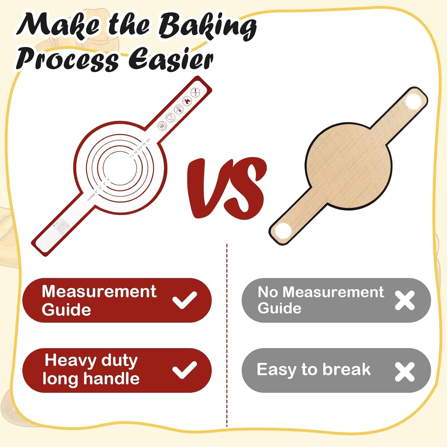 2PCS Silicone Baking Mat for Dutch Oven Bread Baking,Reusable Long Handle Sourdough Starter Kit with 3PCS Brushes  Spatulas, Heat Resistant Non-stick Silicone Bread Sling(Red+Black)