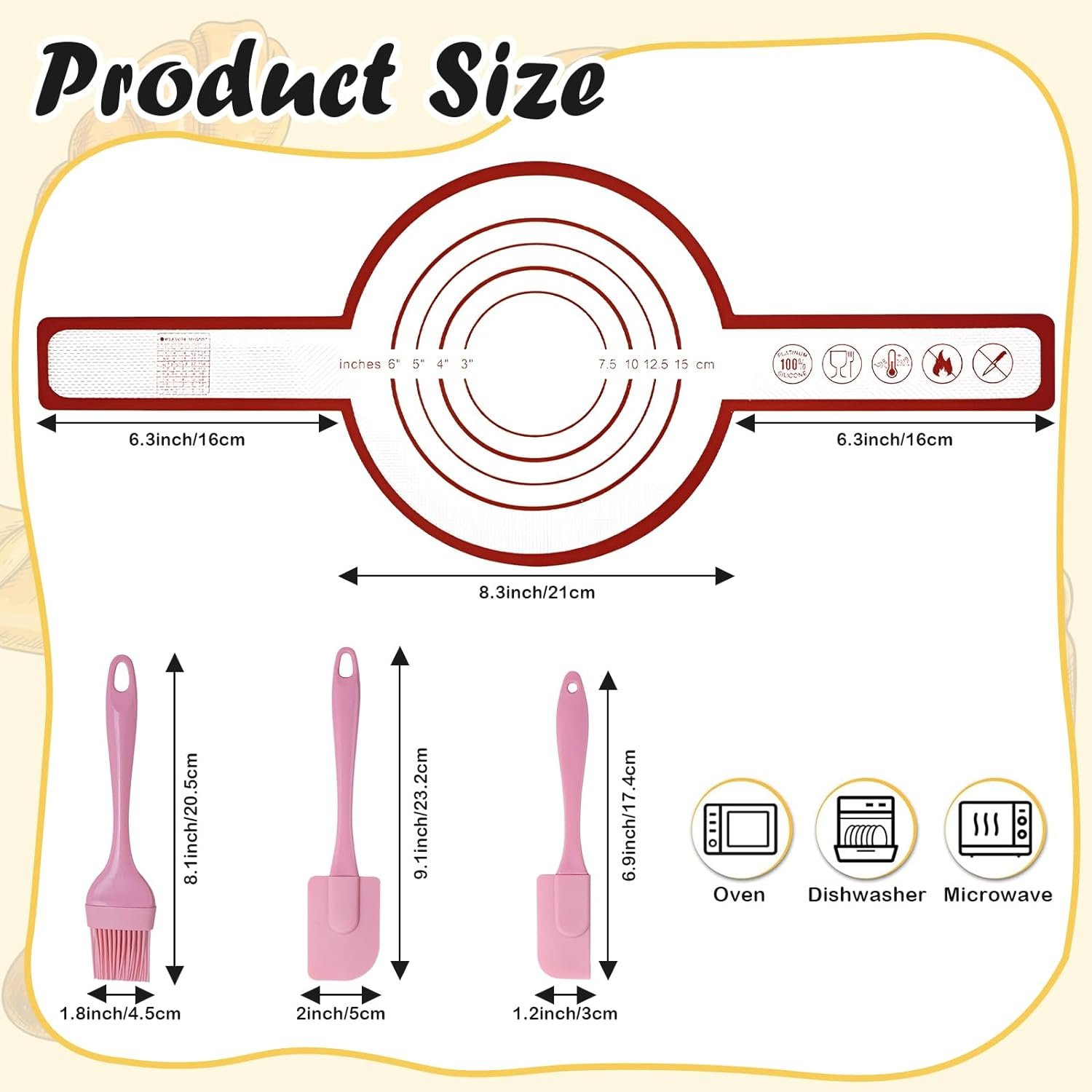 2PCS Silicone Baking Mat for Dutch Oven Bread Baking,Reusable Long Handle Sourdough Starter Kit with 3PCS Brushes  Spatulas, Heat Resistant Non-stick Silicone Bread Sling(Red+Black)