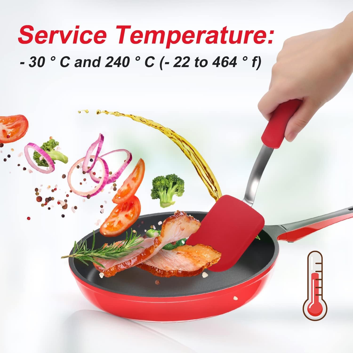 2pcs Small Silicone Spatula, Mini Silicone Spatula Turner Heat-Resistant Scratch Flipper Baking Utensil for Fish, Eggs, Pancakes, Wok (Black, Red)