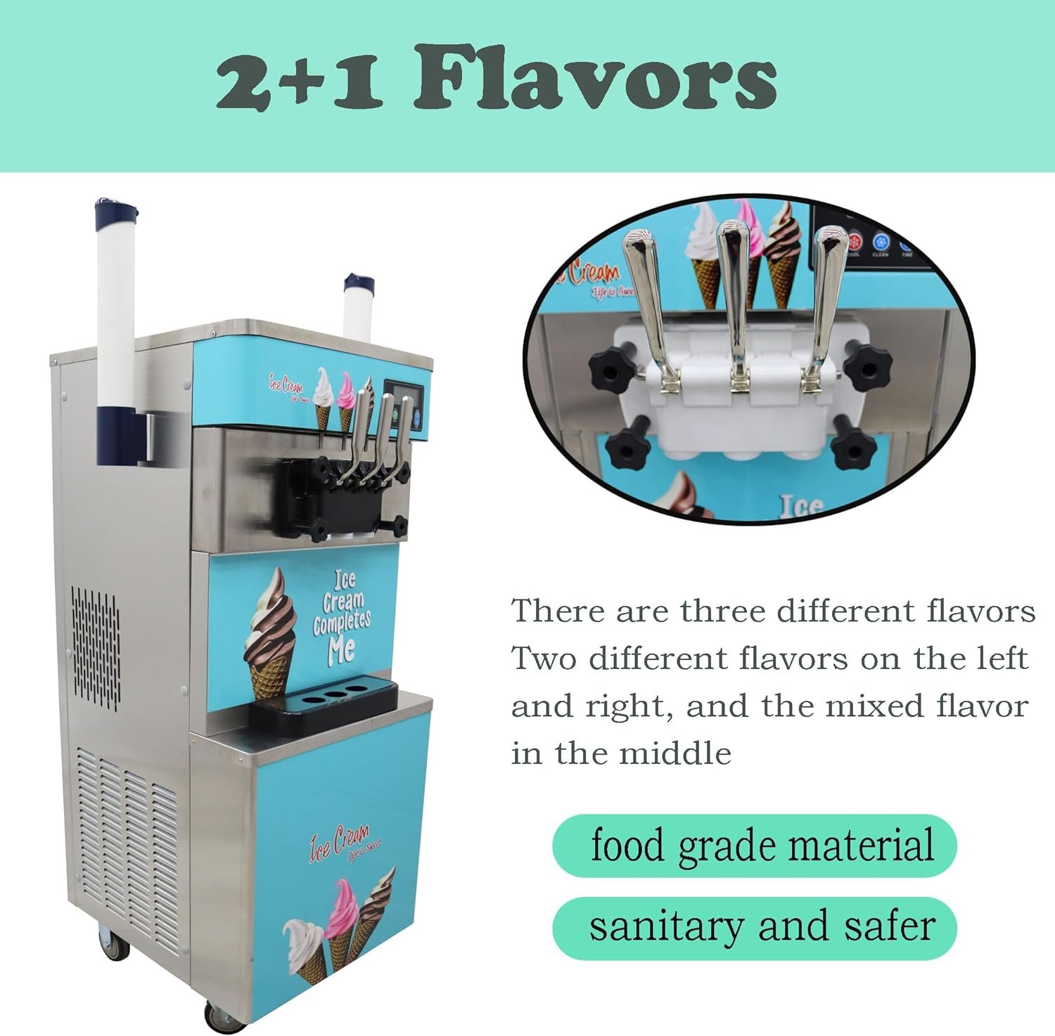 3 Flavors Commercial Soft Serve Ice Cream Machine Pre-cooling Function Soft Ice Cream Maker with LCD Panel 6.6-9.2 Gallon/H Perfect Ice Cream Machine for Bars Coffee Shop Supermarket