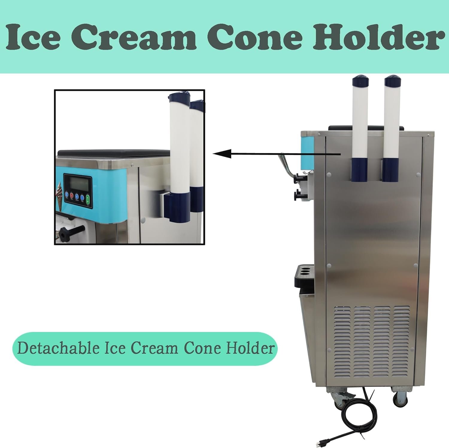 3 Flavors Commercial Soft Serve Ice Cream Machine Pre-cooling Function Soft Ice Cream Maker with LCD Panel 6.6-9.2 Gallon/H Perfect Ice Cream Machine for Bars Coffee Shop Supermarket