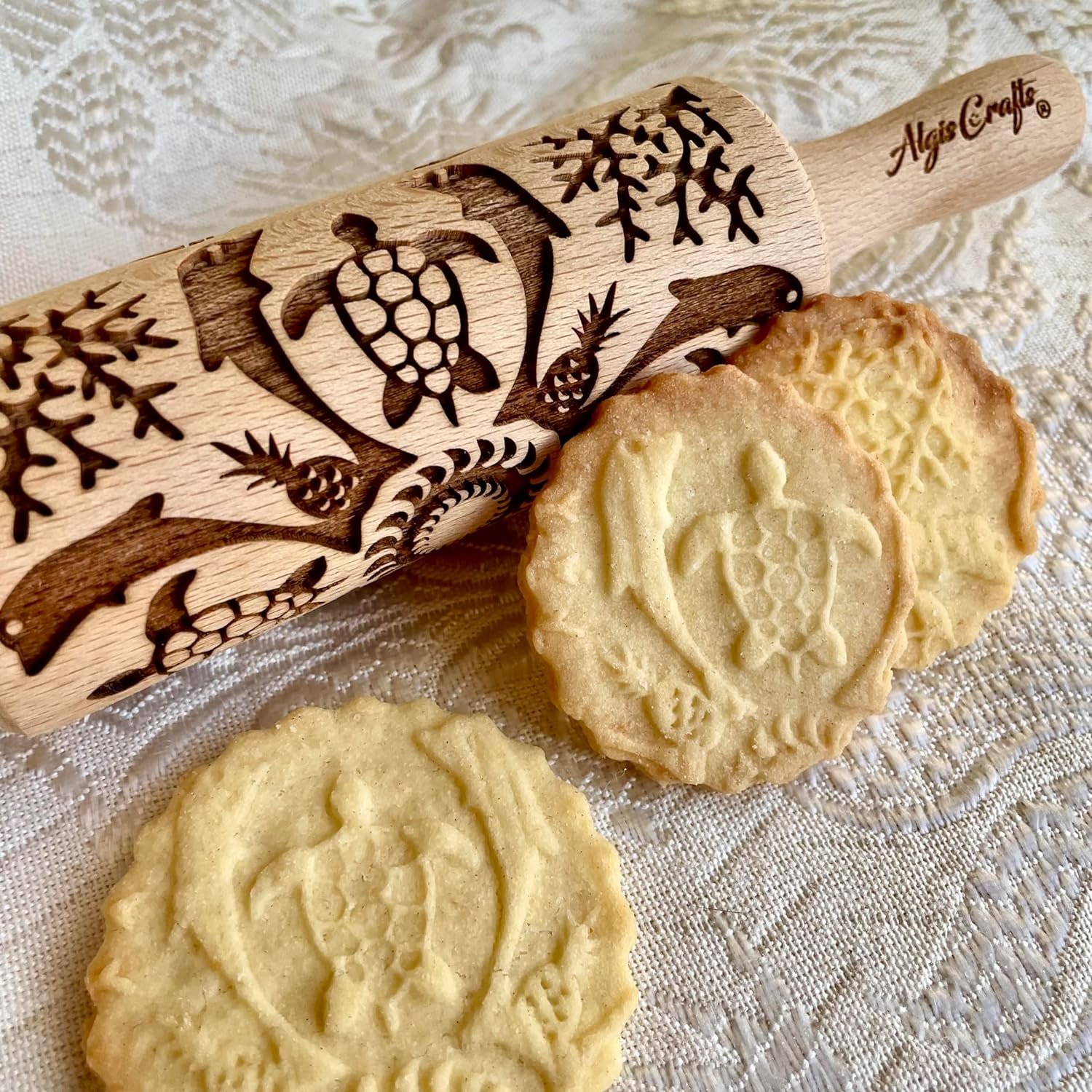 3 mini Embossed Rolling Pin Set WILD with Bees, Meadow and Forest Patterns by Algis Crafts for Cookies and Pottery by Algis Crafts