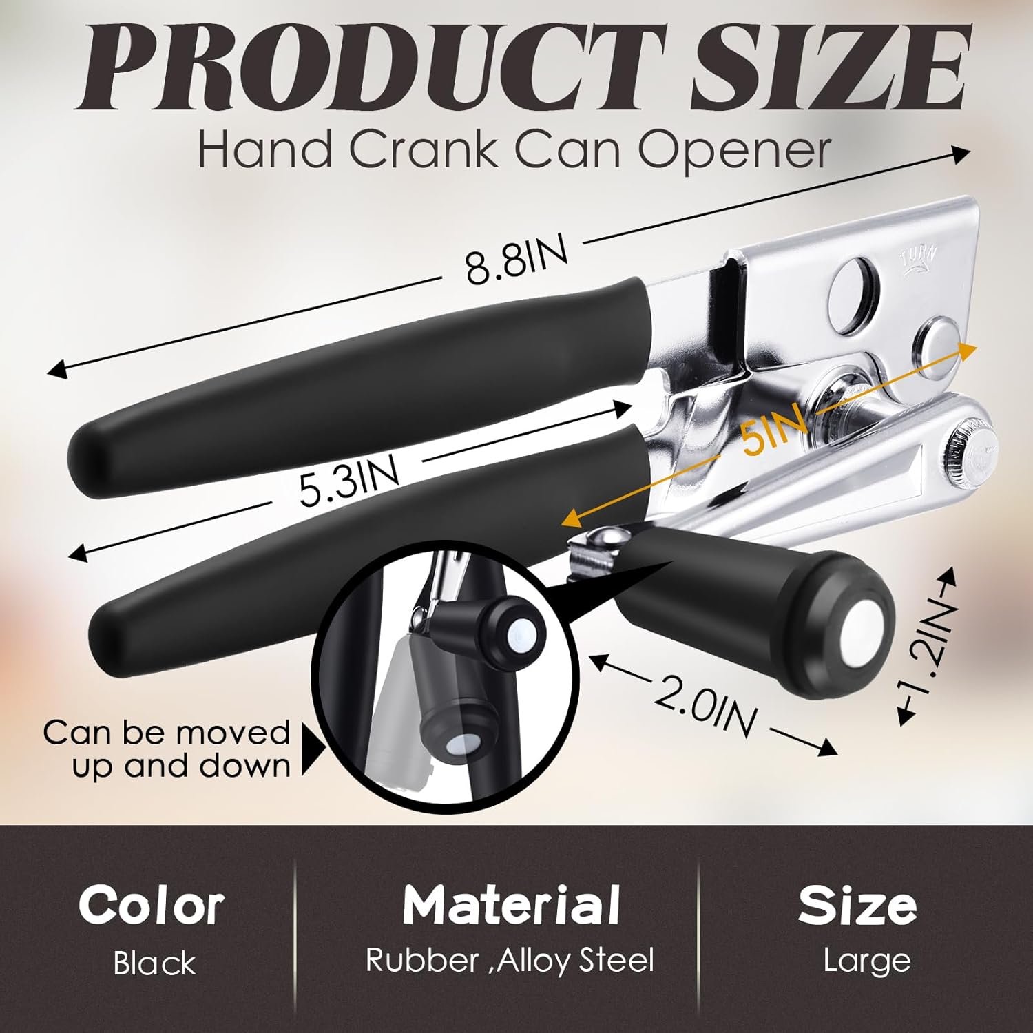3 Pcs Commercial Can Opener Manual, Heavy Duty Can Opener with Magnet, Stainless Steel Handheld Can Opener with Folding Easy Crank Handle Oversized Knob for Big Cans and All Size Cans