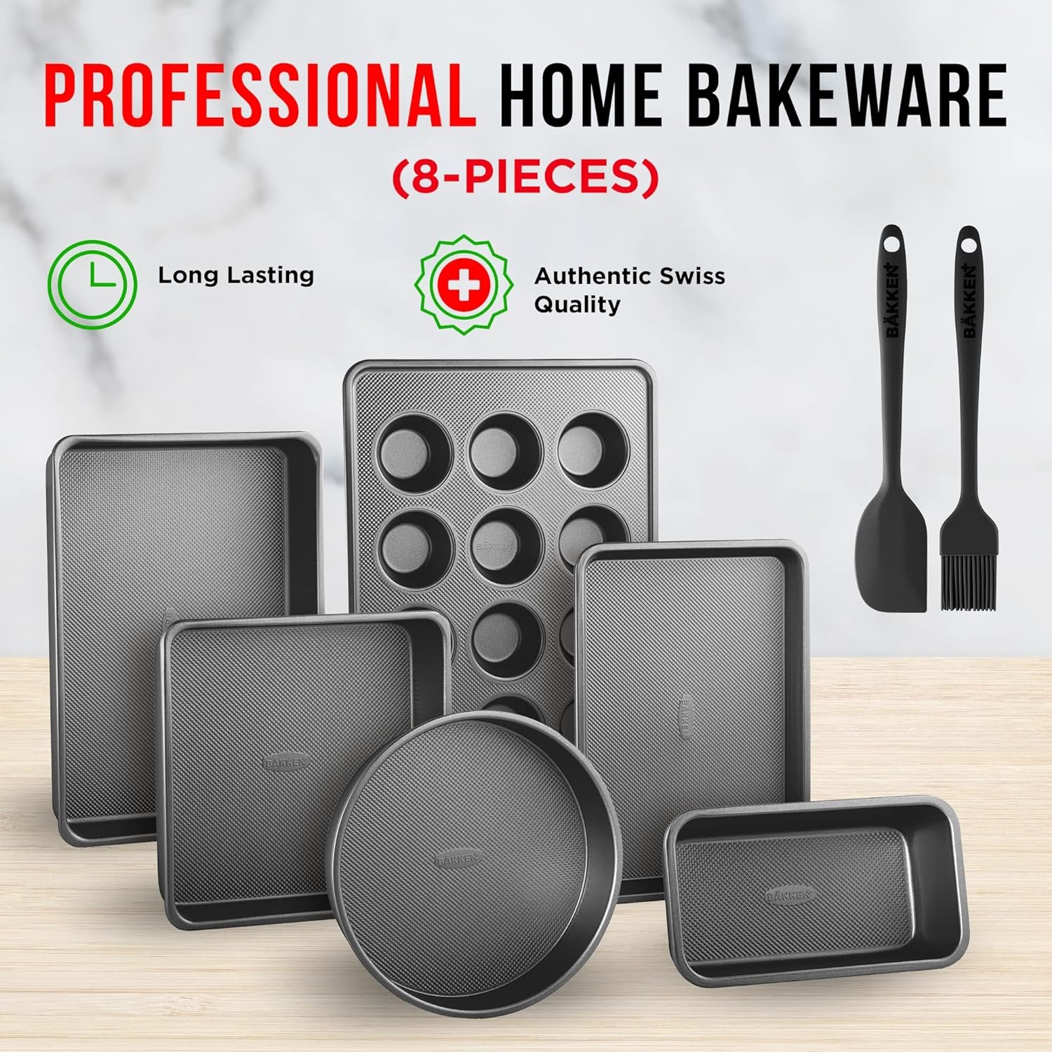 3 Piece Set Nonstick Carbon Steel Oven Bakeware -Professional Quality Kitchen Cooking Baking Trays -PFOA, PFOS, PTFE-Free Small, Medium  Large Baking Sheet Pans