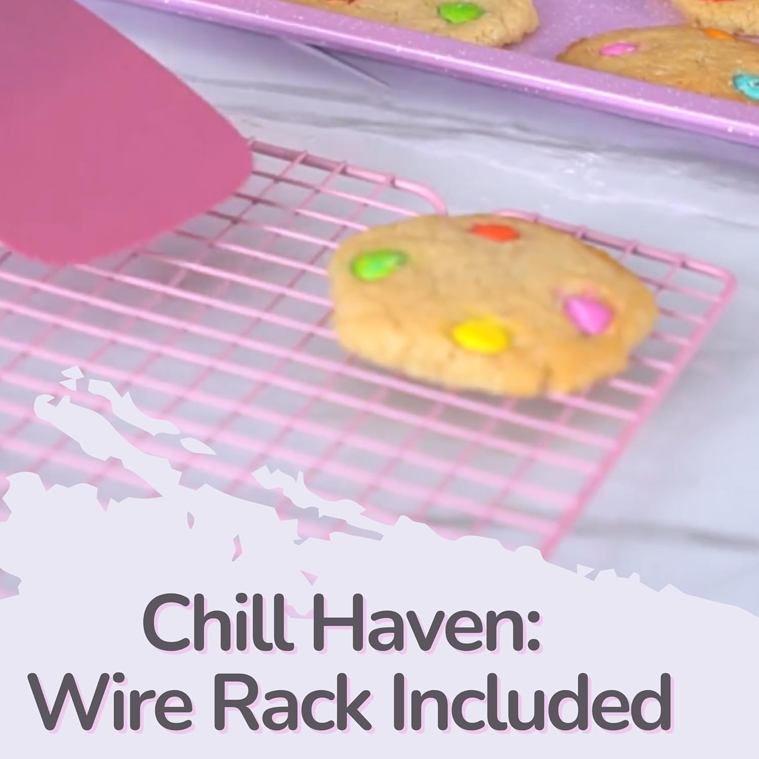 3 Pink Baking Sheet with Cooling Rack Pink Pans Set - Pink Cookie Sheet for Baking Nonstick with Wire Rack - Set of 3 Pink Baking Sheets for oven