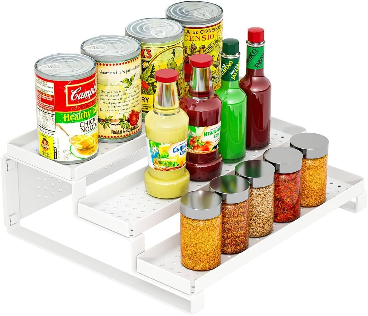 3-Tiered Shelf Organizer, Sturdy Countertop Spice Rack for Cabinet, Metal Rustproof Spice Storage Holder, Step Spice Shelf Kitchen Cupboard Pantry Seasoning Rack,White 3-Tiered Shelf Organizer, Sturdy Countertop Spice Rack for Cabinet, Metal Rustproof Spice Storage Holder, Step Spice Shelf Kitchen Cupboard Pantry Seasoning Rack,White