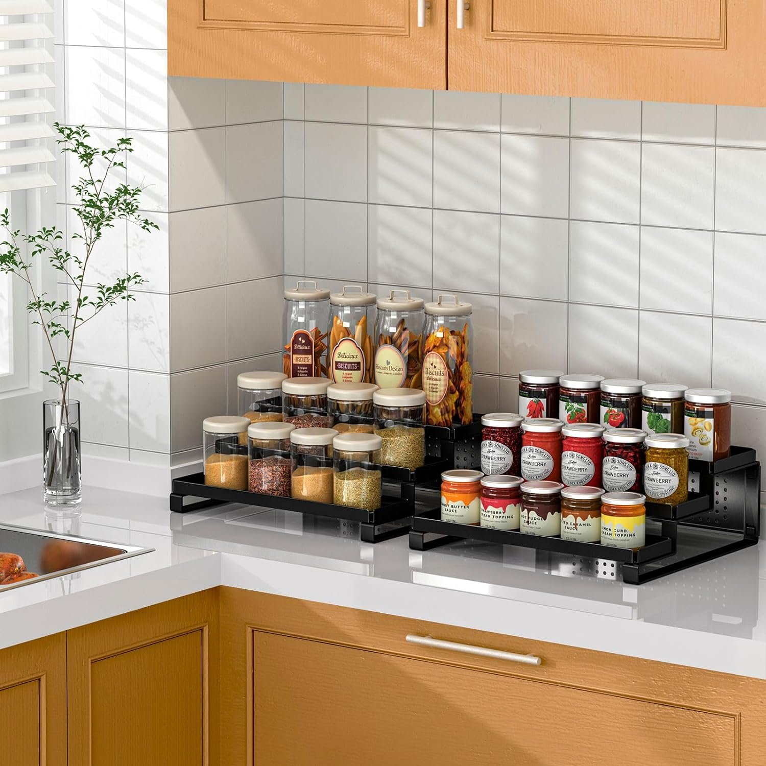 3-Tiered Shelf Organizer, Sturdy Countertop Spice Rack for Cabinet, Metal Rustproof Spice Storage Holder, Step Spice Shelf Kitchen Cupboard Pantry Seasoning Rack,White 3-Tiered Shelf Organizer, Sturdy Countertop Spice Rack for Cabinet, Metal Rustproof Spice Storage Holder, Step Spice Shelf Kitchen Cupboard Pantry Seasoning Rack,White